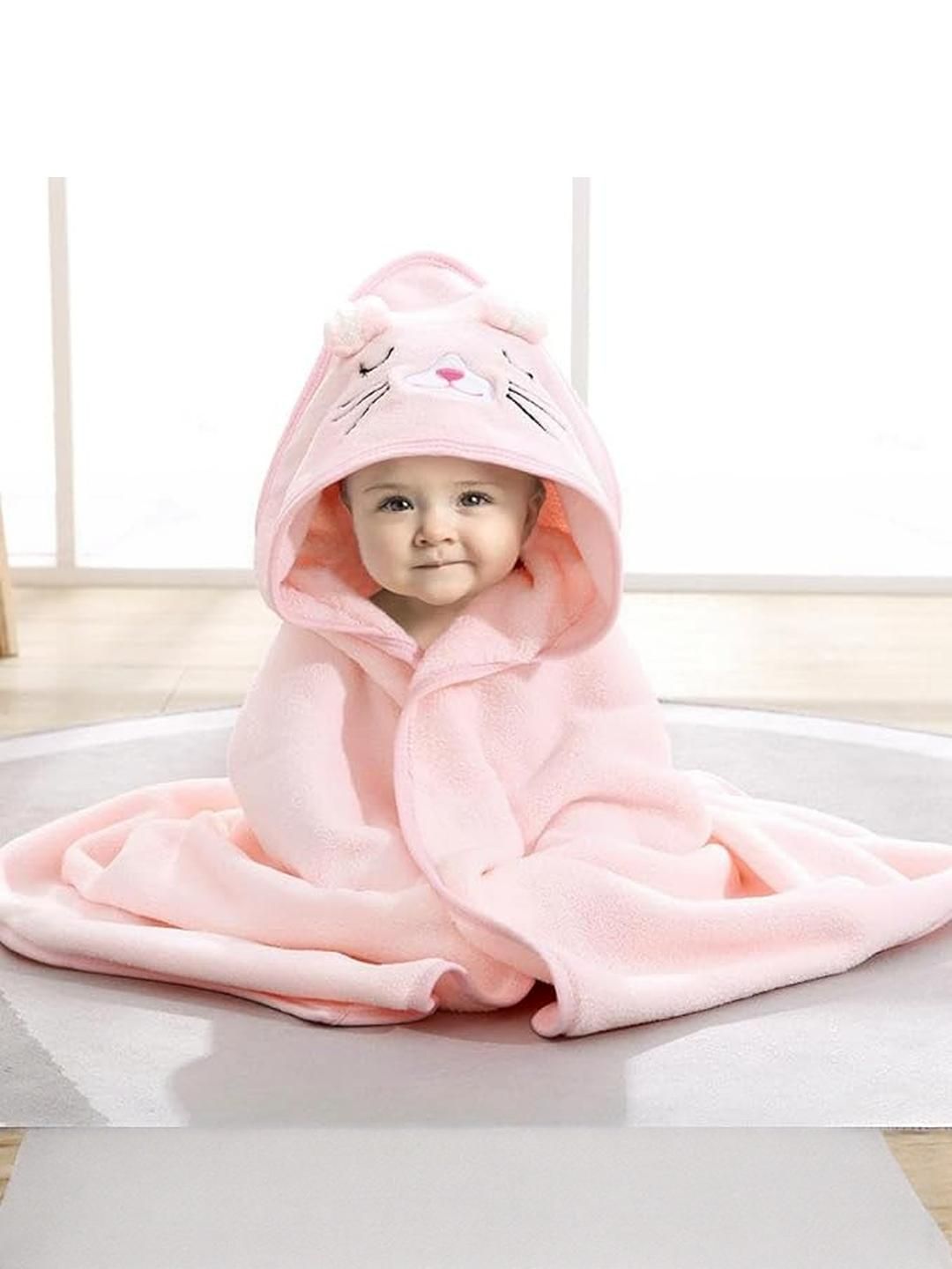 Teri Beri Pink Cotton Hooded Baby Bath Towel 200 GSM-image-33