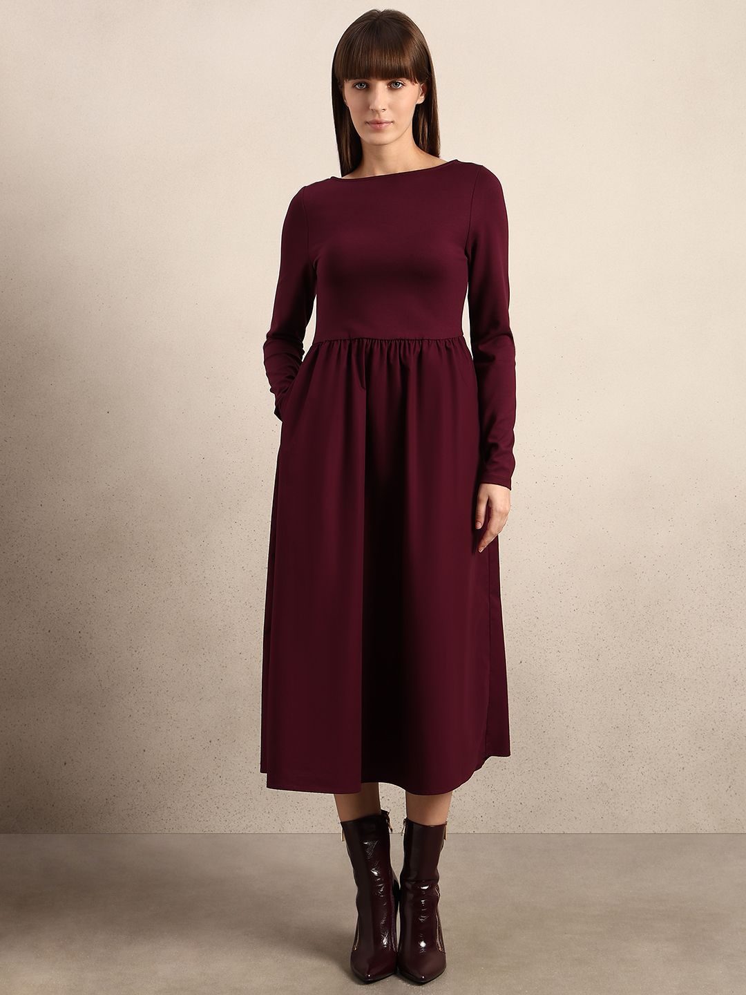 Vero Moda Women Cotton Fit and Flare Boat Neck Midi Dress-picture-27