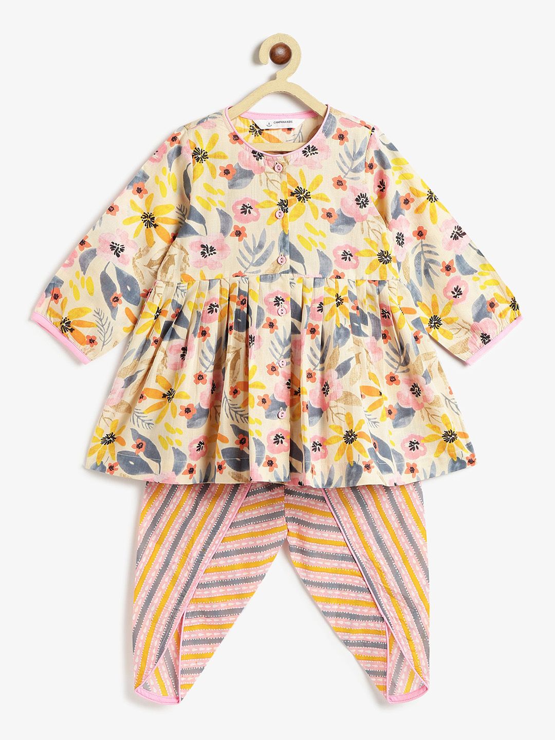 Campana Girls Floral Printed Anarkali Pure Cotton Kurta with Dhoti Pants-picture-17