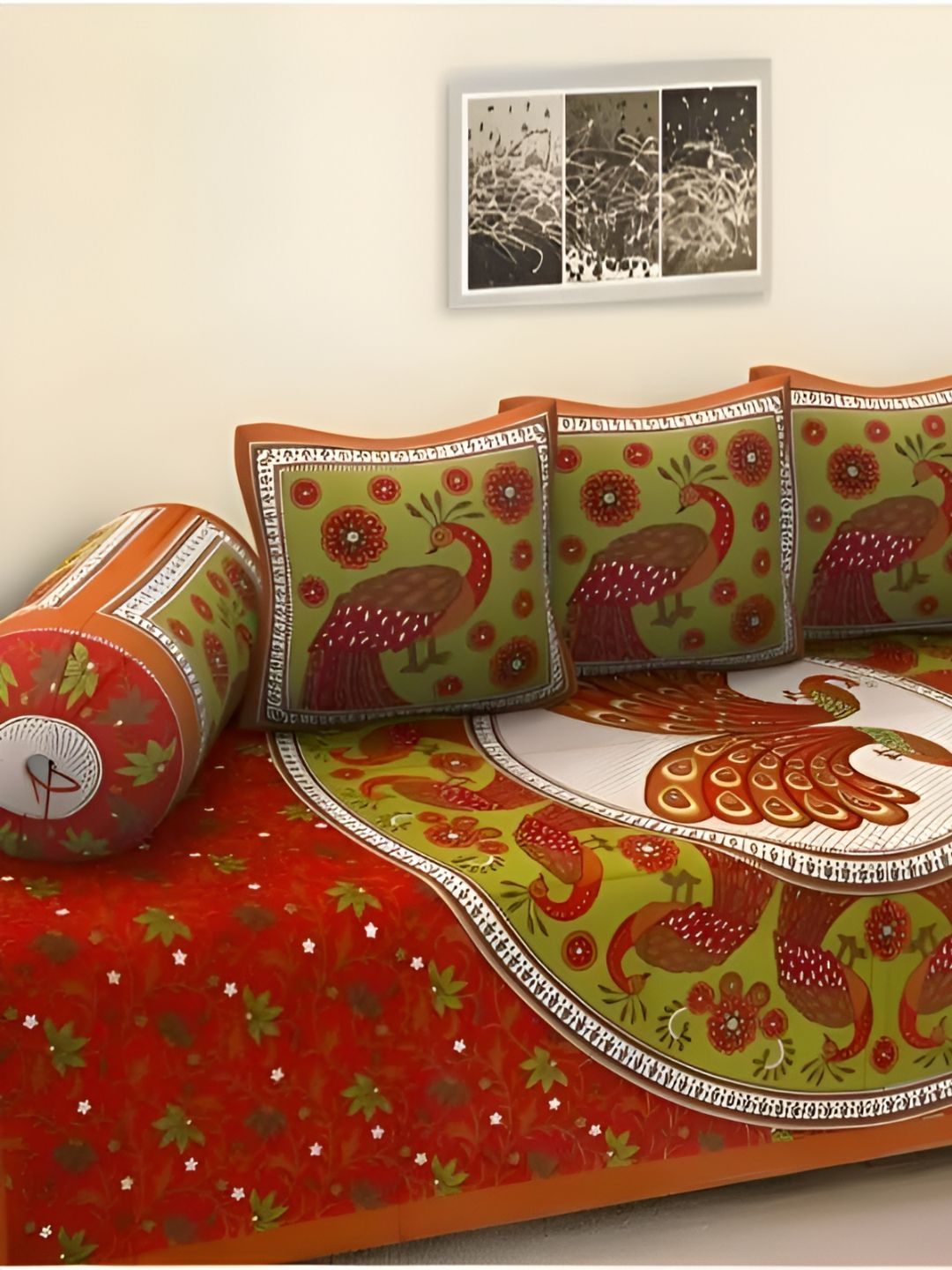 Myntra Elegant Homes 6 Pieces Floral Printed Cotton Diwan Set-image-21