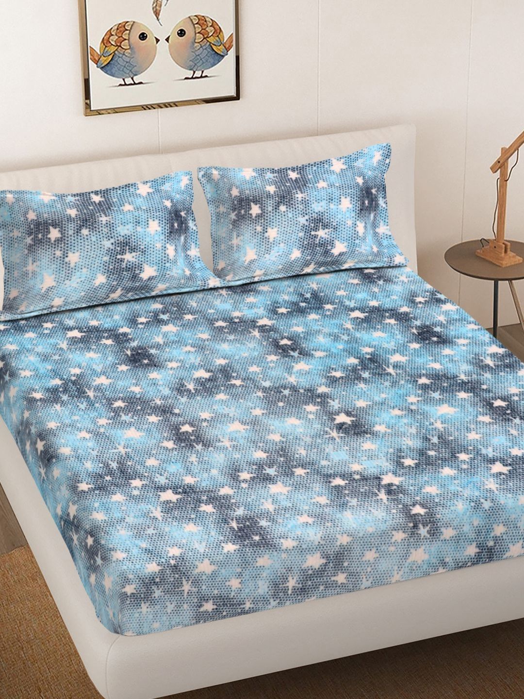 Myntra Elegant Homes Blue & White Printed 300 TC Double King Bedsheet Set 2.50 m x 2.25 m-image-46