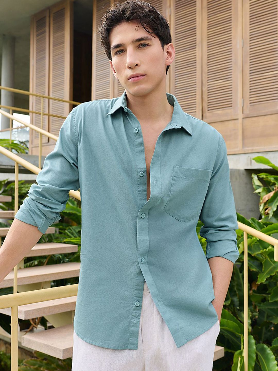 Bewakoof Linen Spread Collar Casual Shirt-image-26