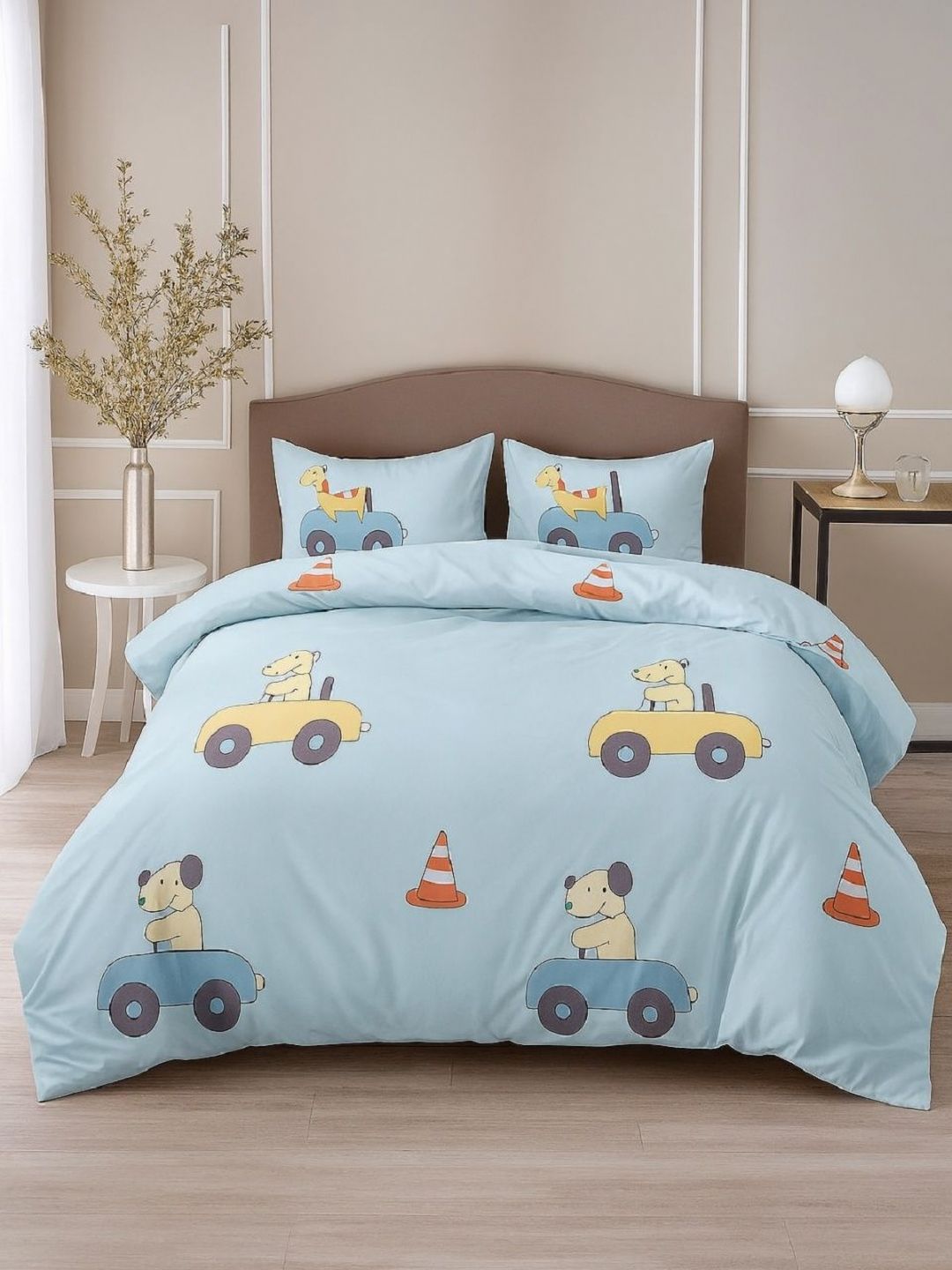 INDHOME LIFE Blue & Yellow Printed Cotton 220 TC Queen Bedsheet Set 2.28 x 2.28 m-picture-37