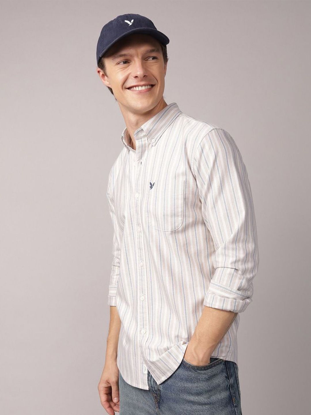 AMERICAN EAGLE OUTFITTERS Slim Fit Striped Spread Collar Casual Shirt-picture-11