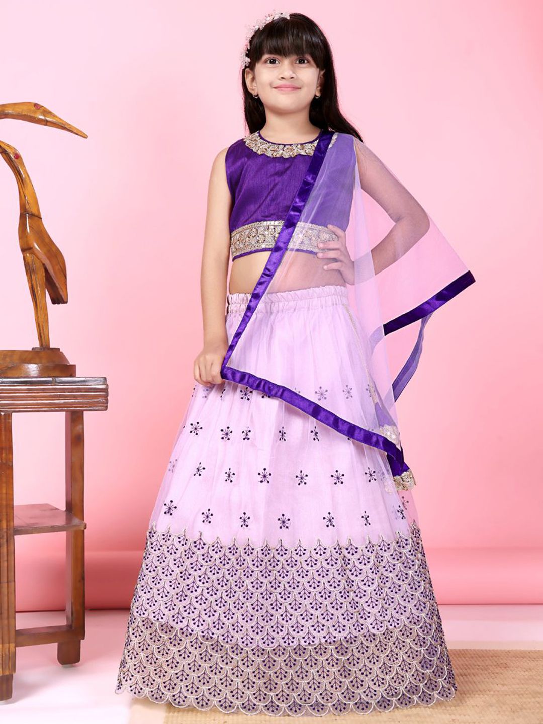 BAESD Girls Embroidered Sequinned Ready To Wear Net Lehenga & Blouse With Dupatta-picture-50