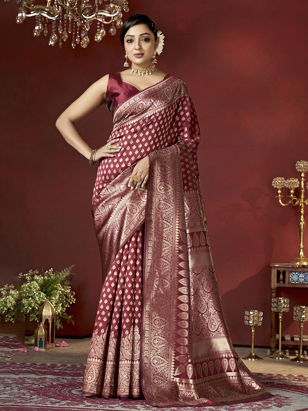 DIVASTRI Ethnic Motifs Woven Design Pure Silk Banarasi Saree-picture-13