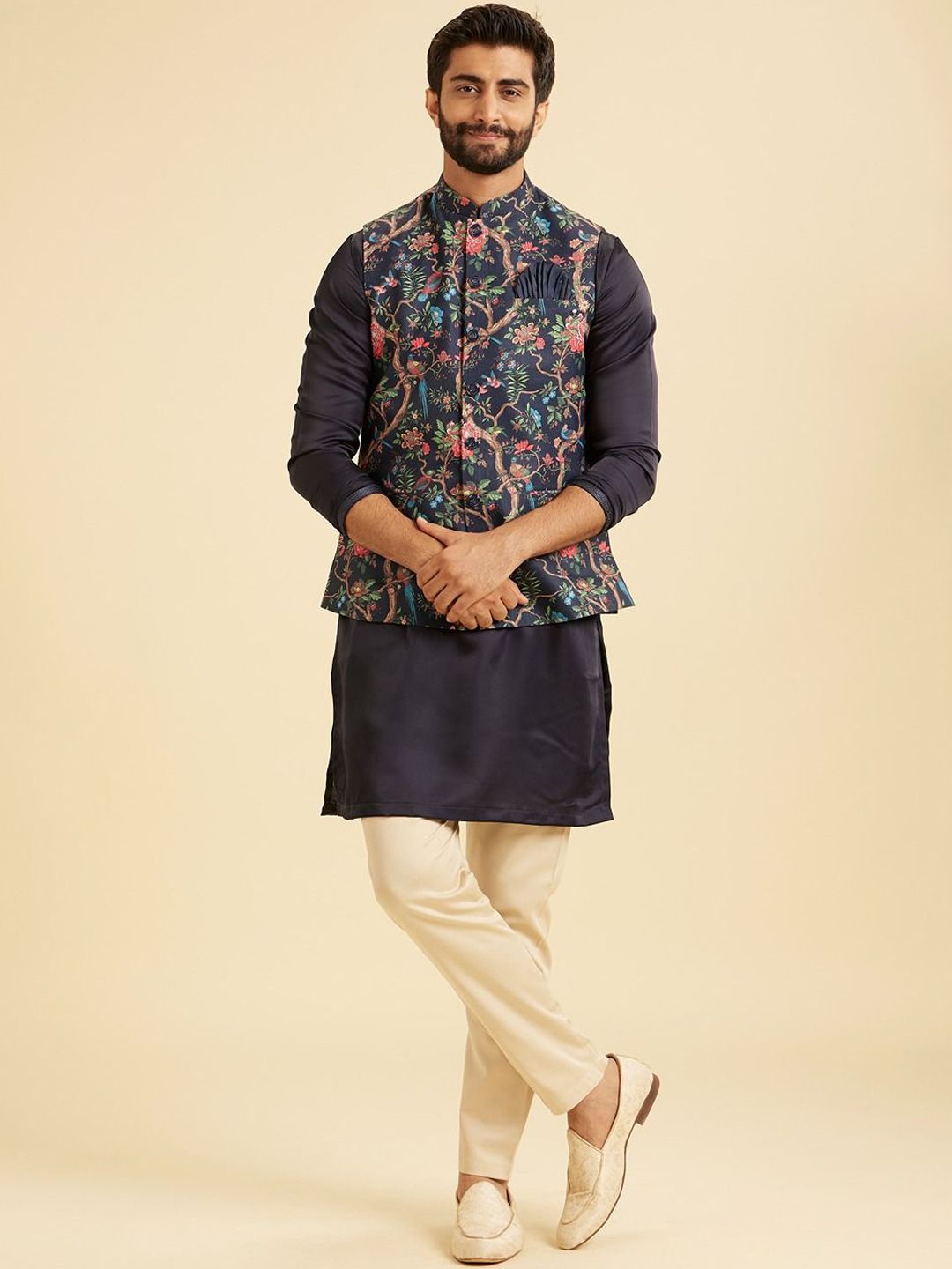 Manyavar Men Floral Printed Nehru Jacket-picture-39