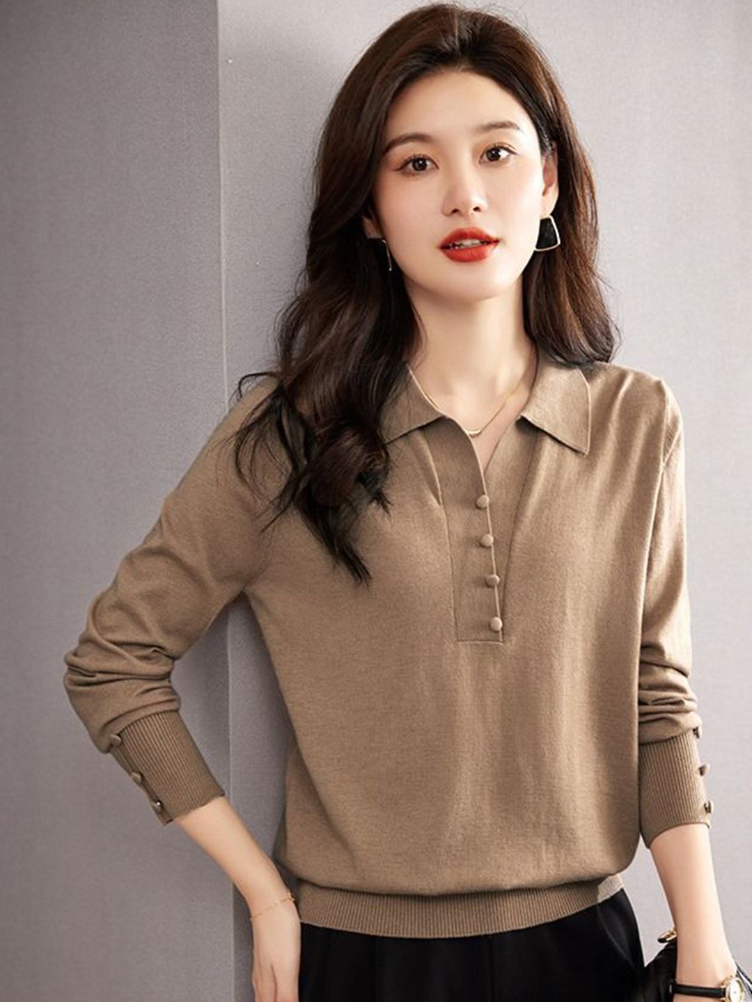 StyleCast Women Solid Long Sleeves Shirt Collar Cardigan Sweaters-picture-58