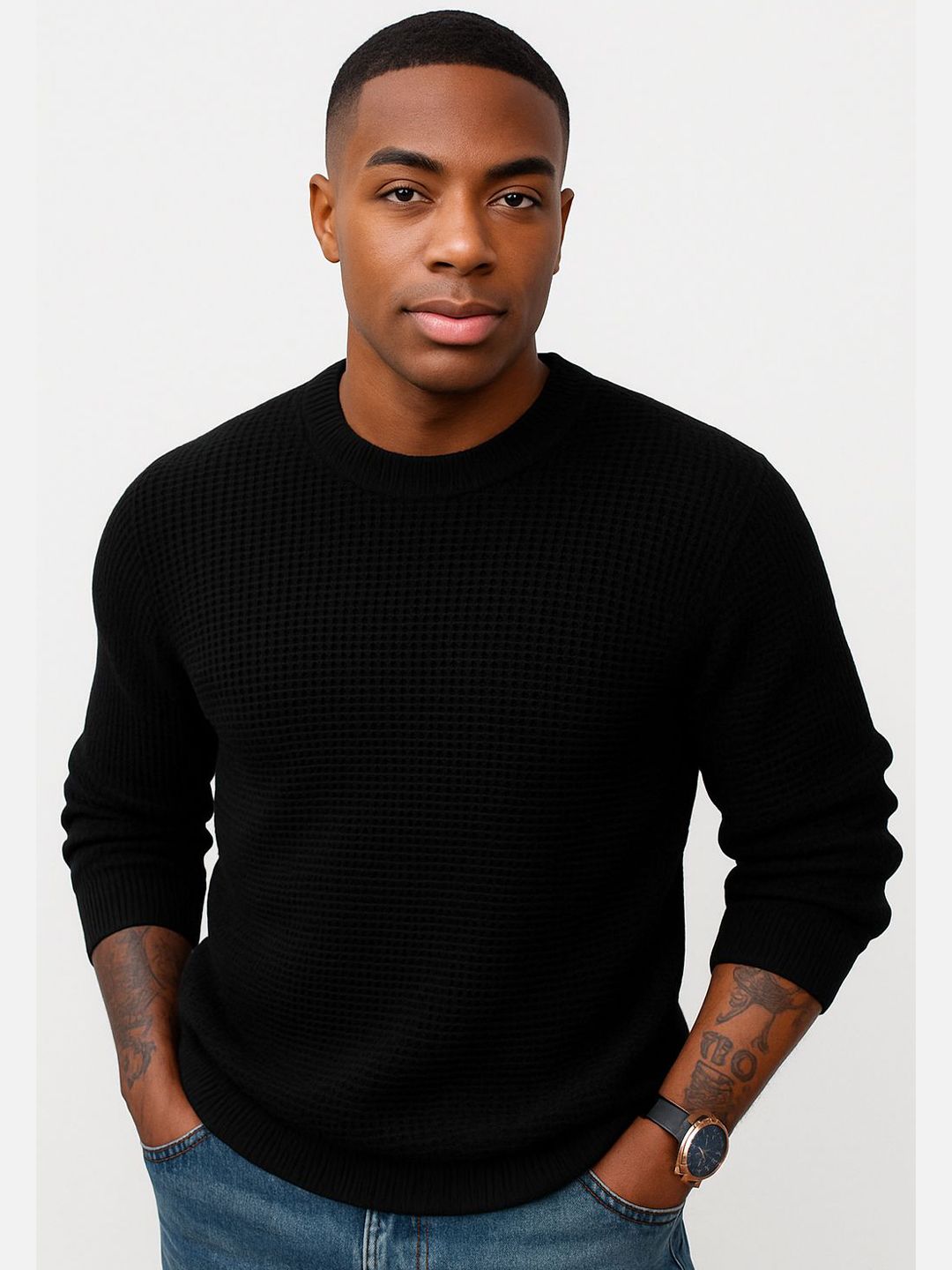 Colorchakra Men Self Design Round Neck Woollen Pullover-picture-29
