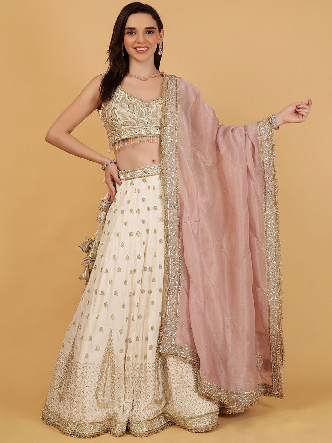 MILU MADAN Embroidered Sequinned Ready to Wear Lehenga With Dupatta-image-25