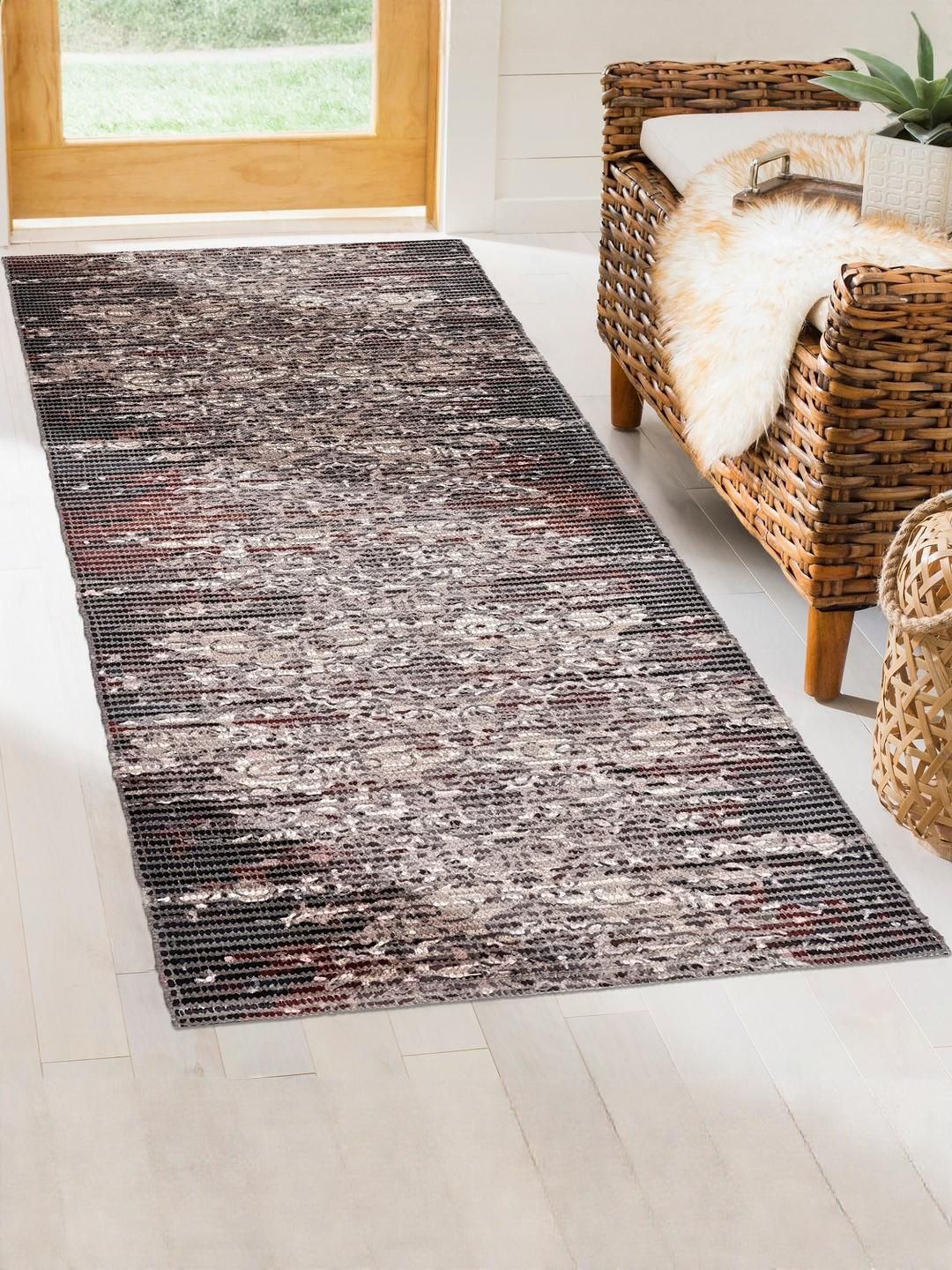 Traditional Print Pattern Floor Runner Hand Woven Cotton Dhurrie 22x60 Inch-image-49