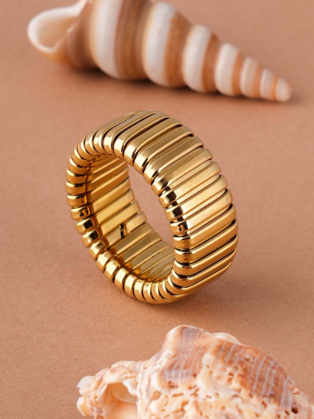 PALMONAS Stainless Steel Gold-Plated Waterproof & Anti-Tarnish Grooved Finger Ring-picture-24