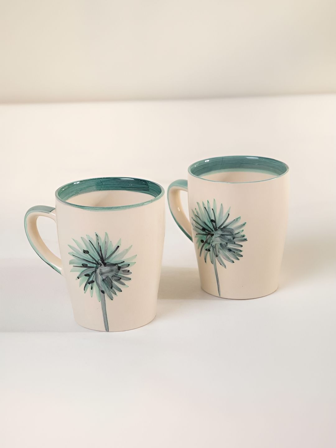 FREEDOM TREE Sea Green & White Hand Painted Printed Ceramic Matte Mugs Set of Cups and Mugs-picture-39