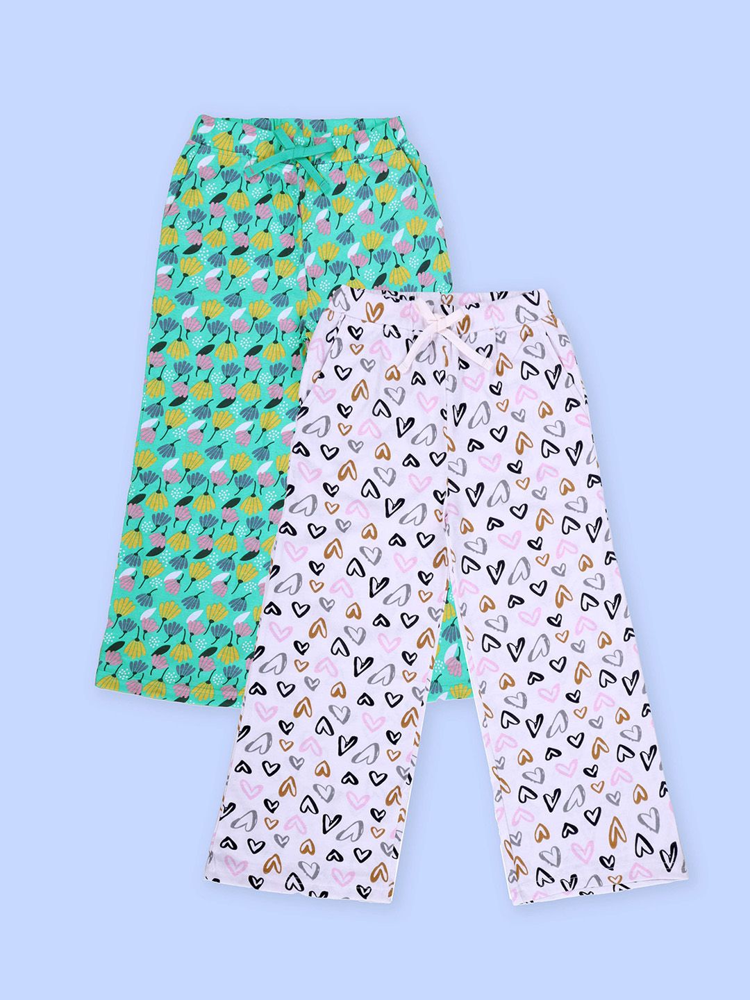 KiddoPanti Girls Pack Of 2 Printed Pure Cotton Mid Rise Lounge Pants-picture-19