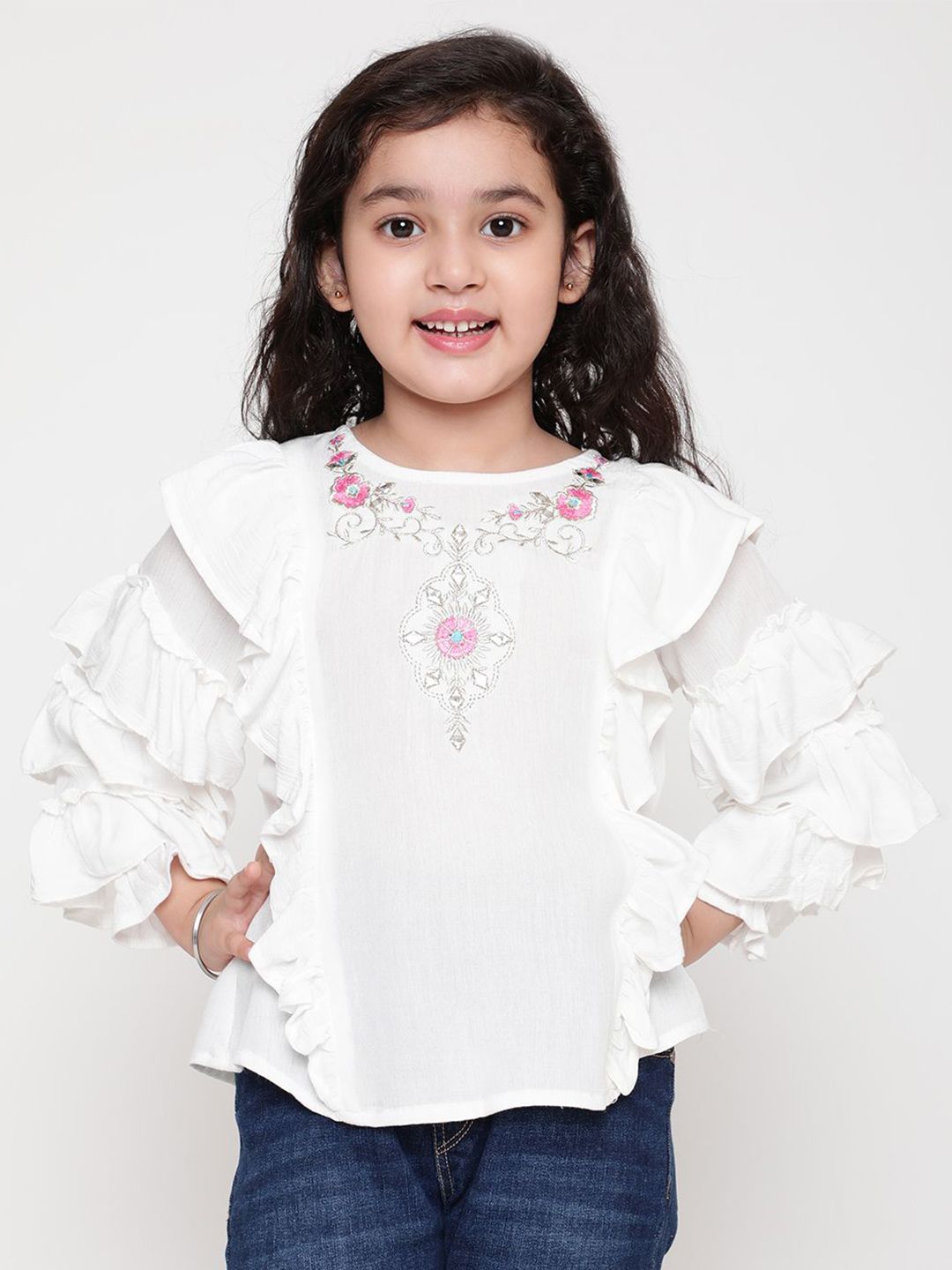 Miss & Chief Girls Floral Embroidered Ruffled Top-picture-52