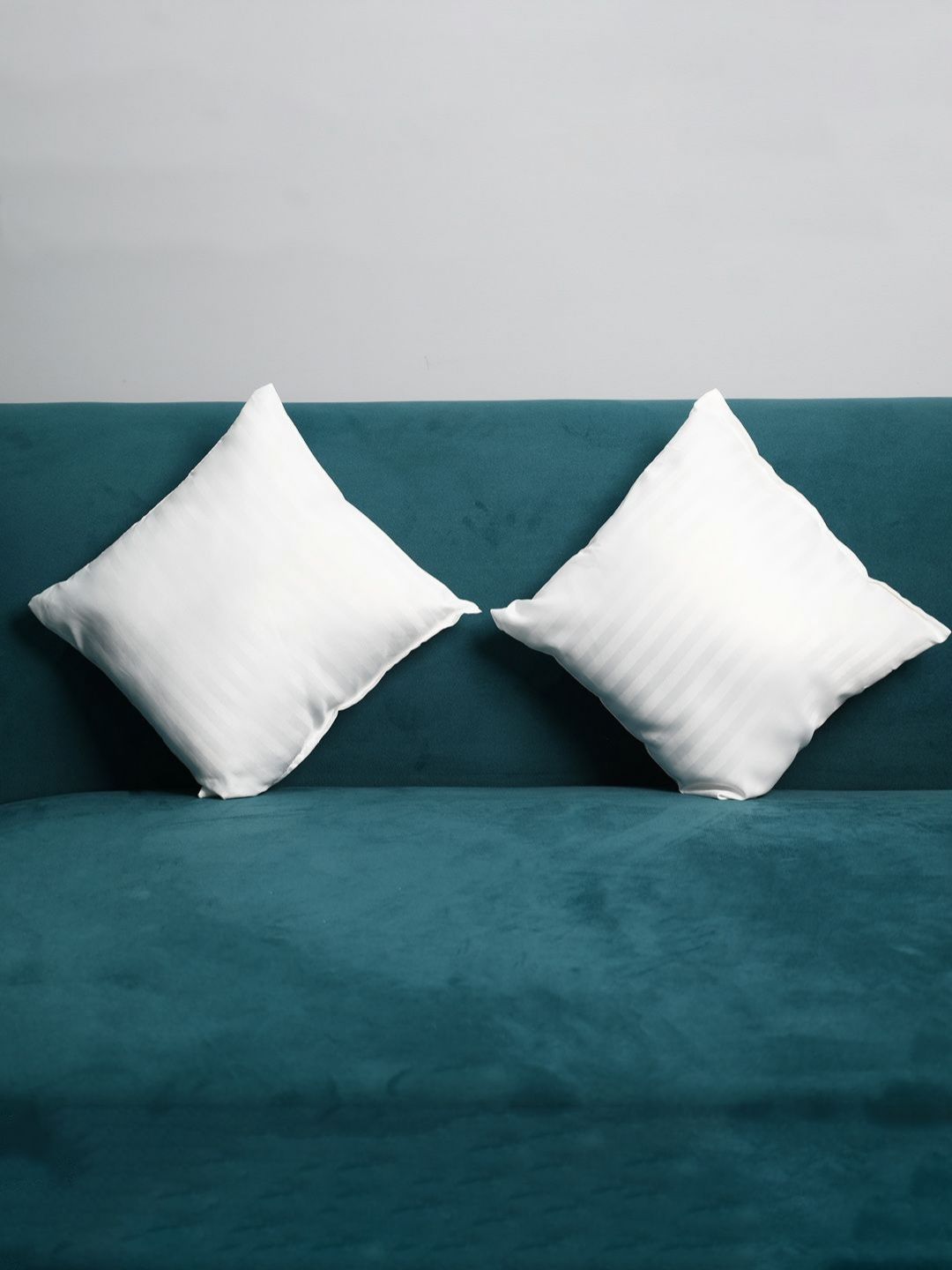 Aura White 2 Pieces Striped Microfiber Cushion Pillow Filler-picture-52