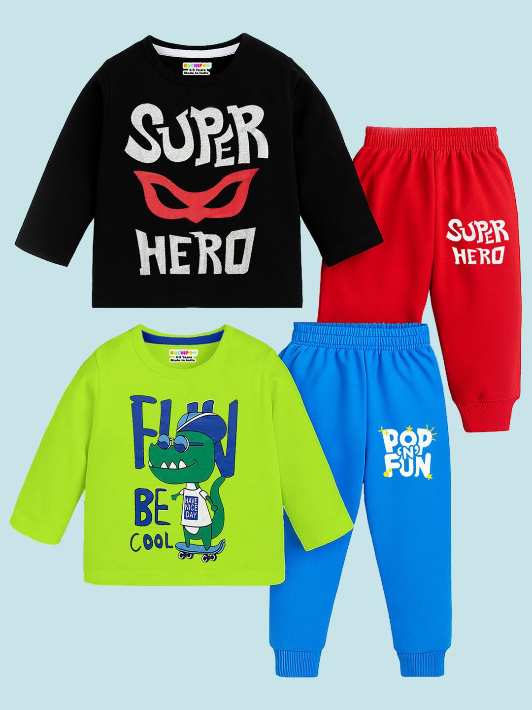 KUCHIPOO Boys Pack Of 2 Printed Round Neck T-Shirts With Joggers-picture-53