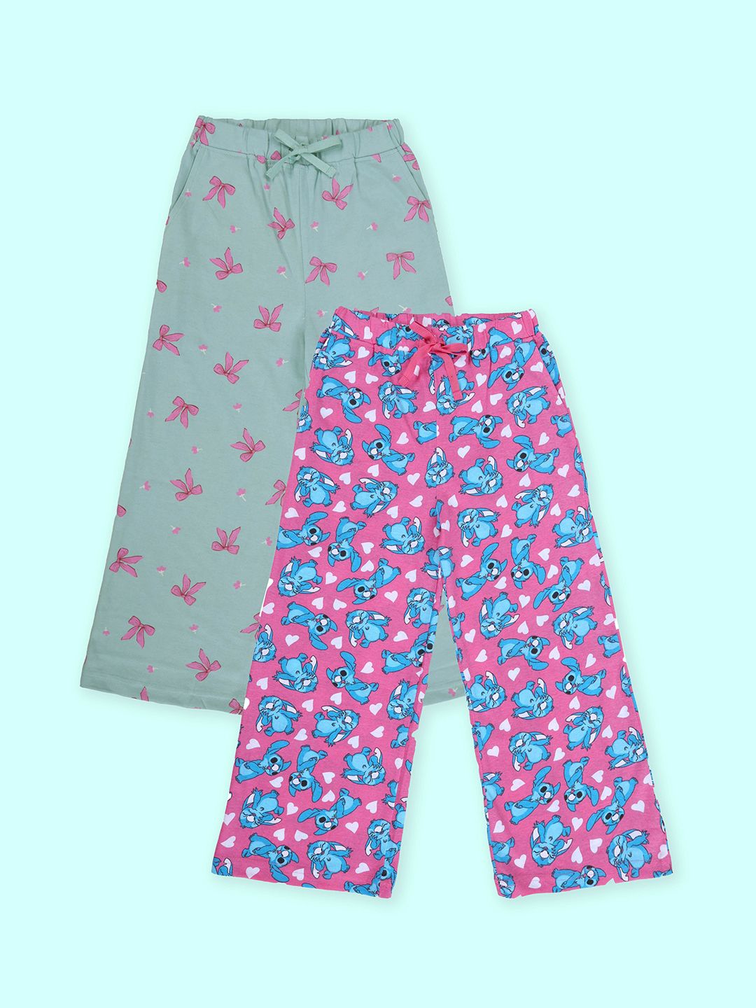 KiddoPanti Girls Pack Of 2 Printed Pure Cotton Mid Rise Lounge Pants-picture-21