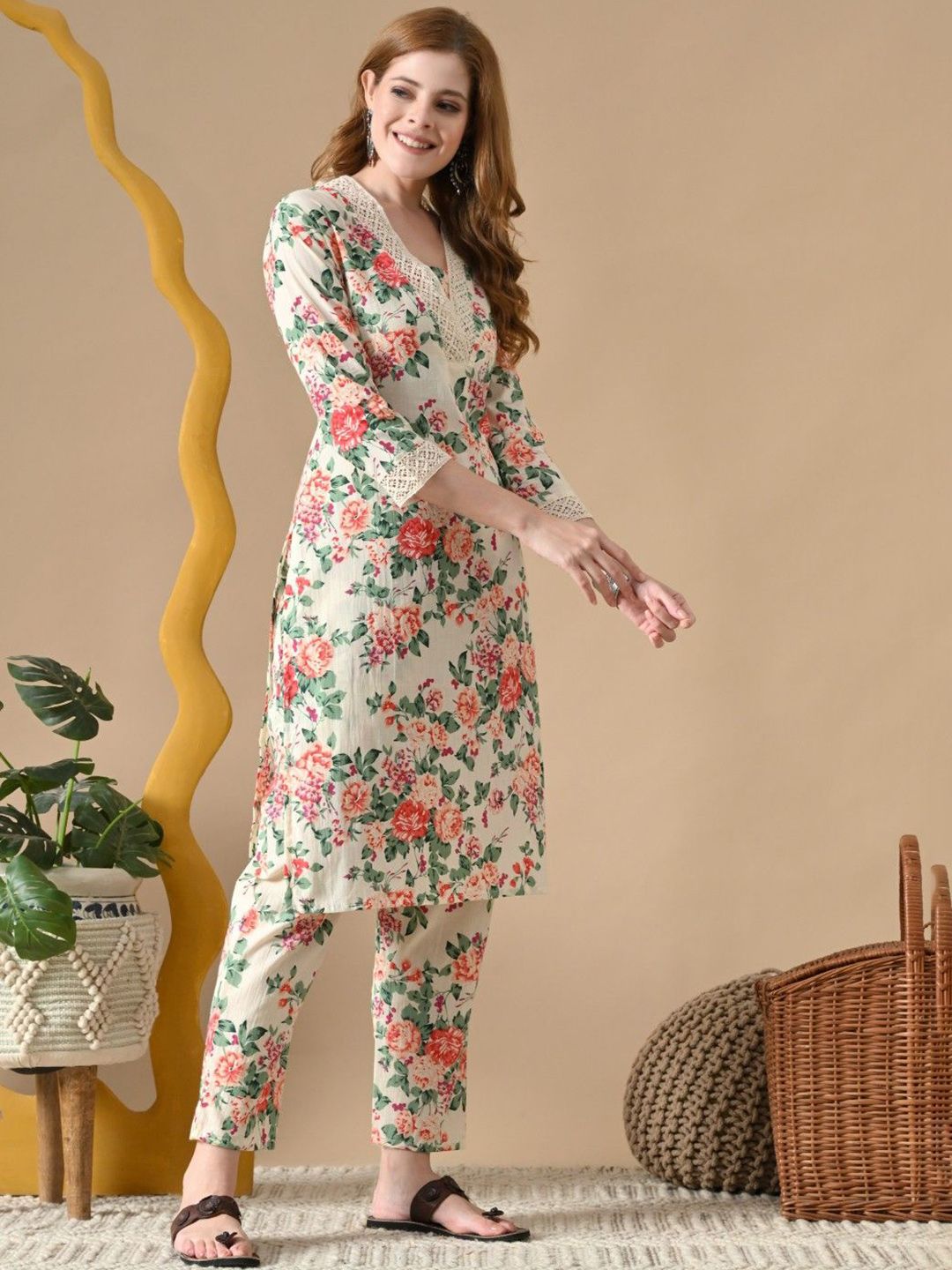 BKApparels Women Floral Printed Thread Work Pure Cotton Kurta with Pyjamas-picture-11