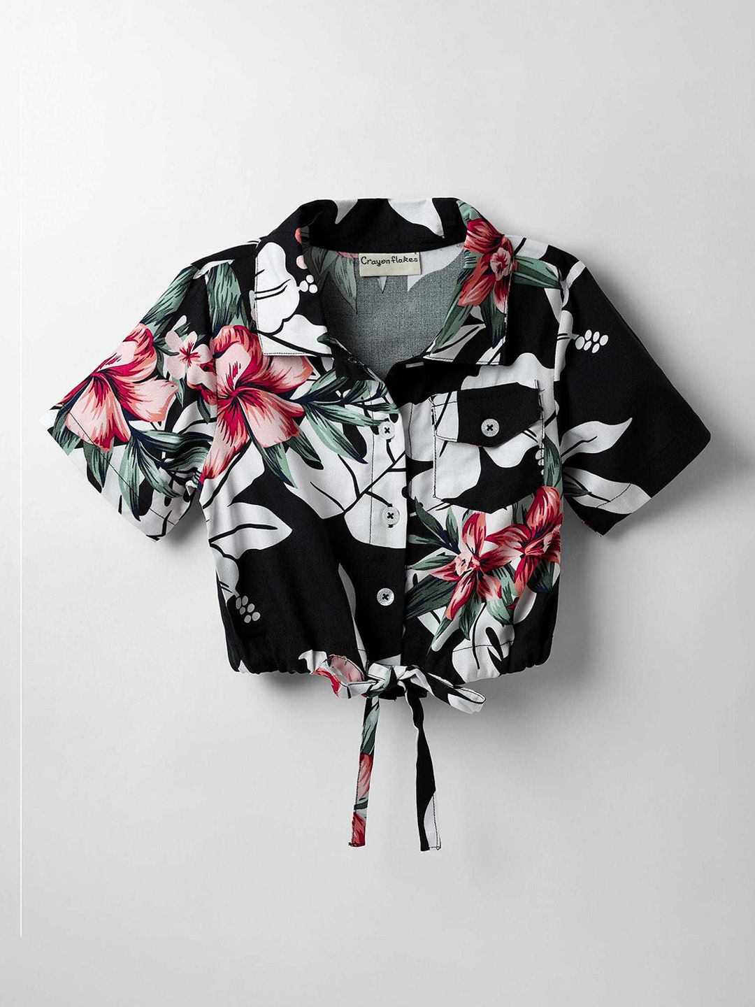 CrayonFlakes Girls Floral Print Shirt Style Crop Top-picture-17