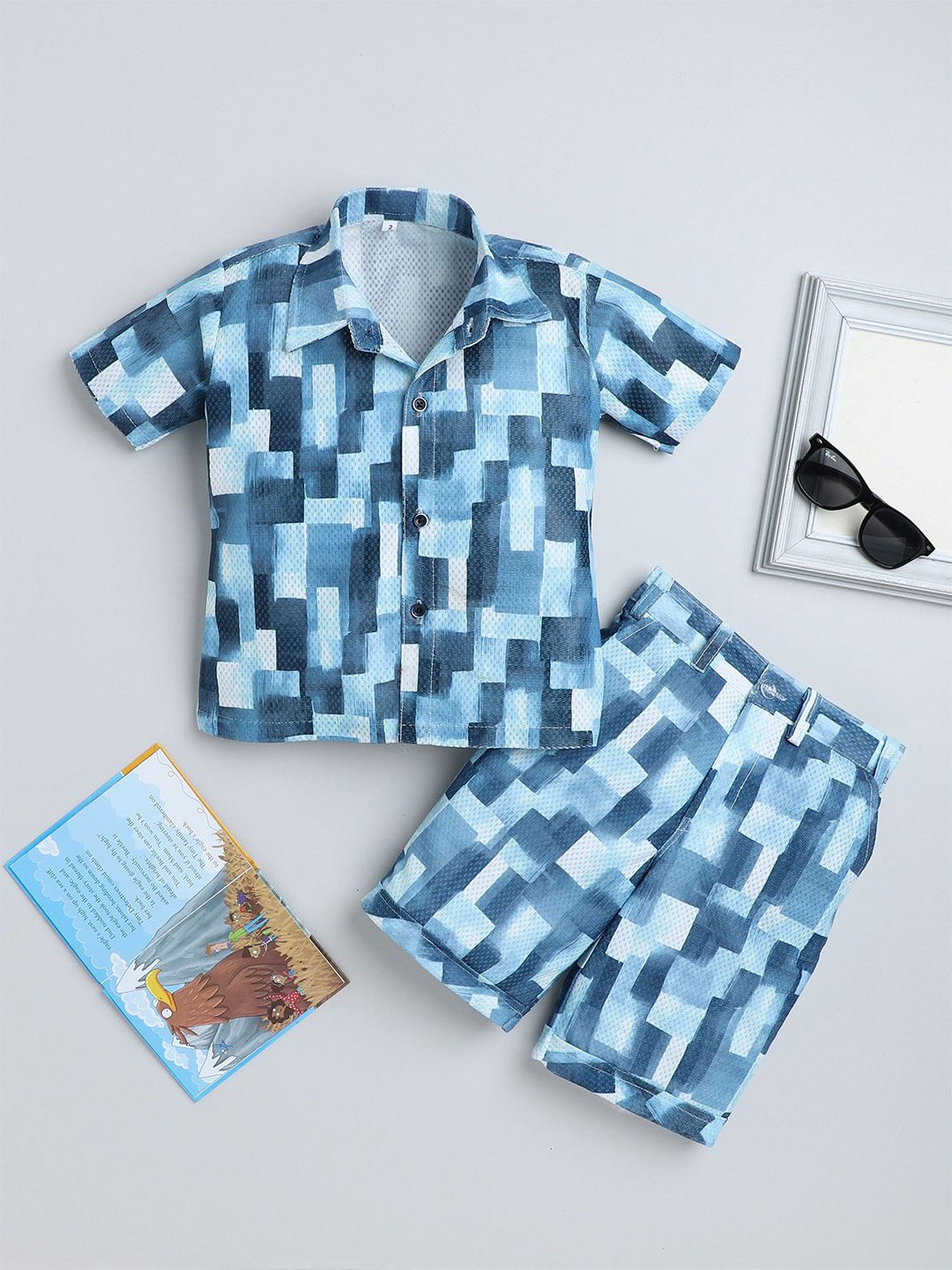 FOURFOLDS Boys Printed Short Sleeves Shirt With Shorts-picture-12