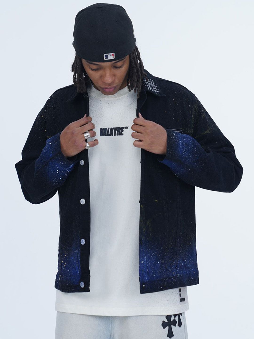 VALKYRE Unisex Graphic Printed Spread Collar Cotton Denim Jacket-picture-29