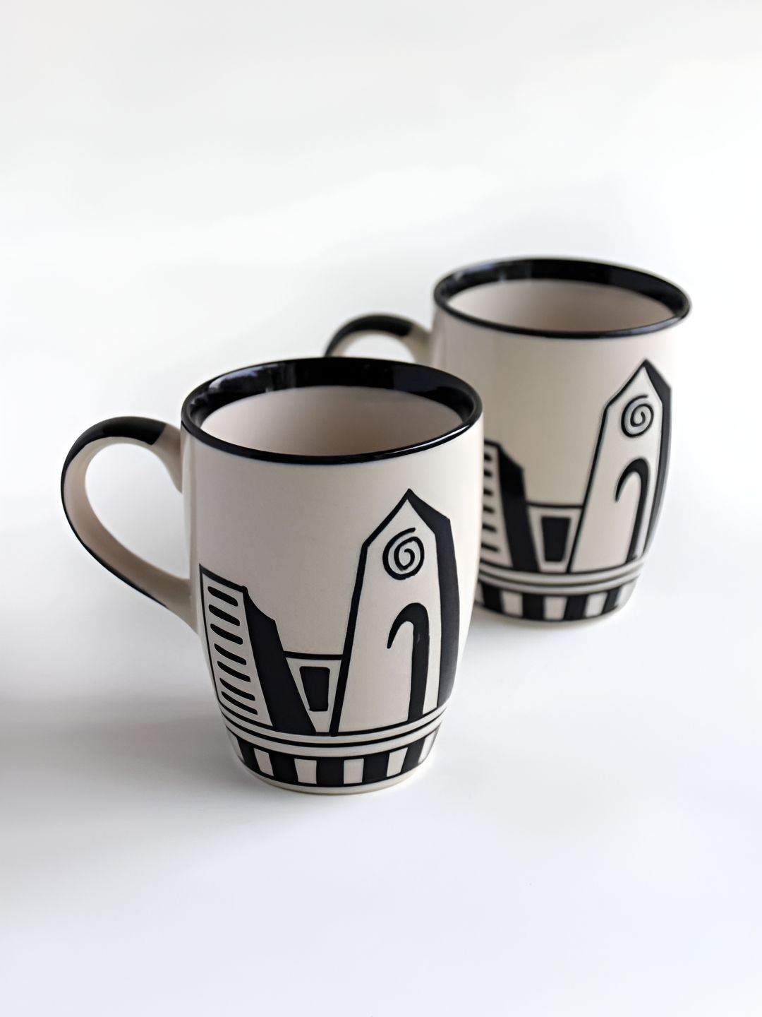 FREEDOM TREE Black & White Hand Painted Printed Ceramic Matte Mugs Set of Cups and Mugs-image-40