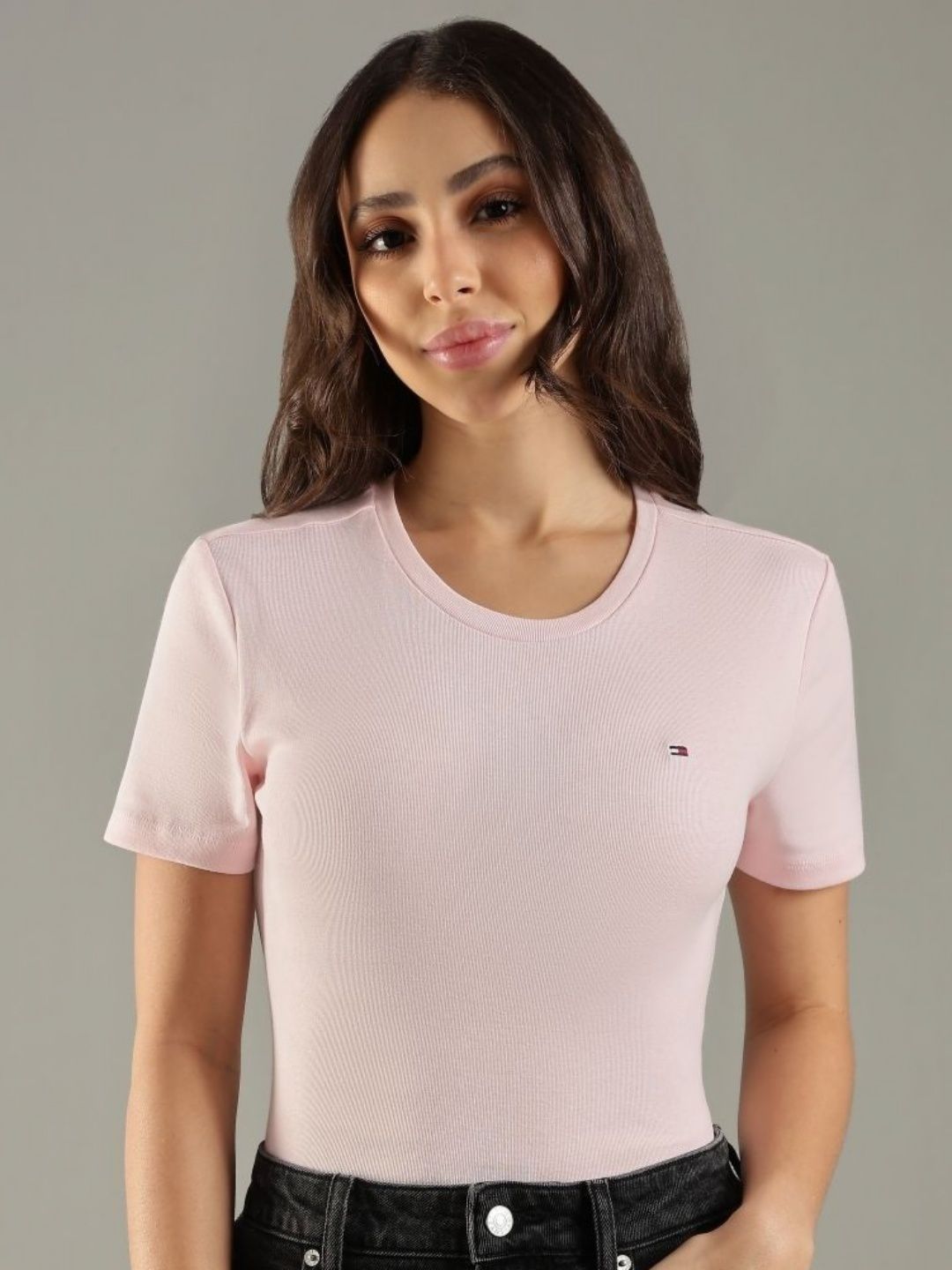 Tommy Hilfiger Women Solid Round Neck Cotton T-shirt-picture-19