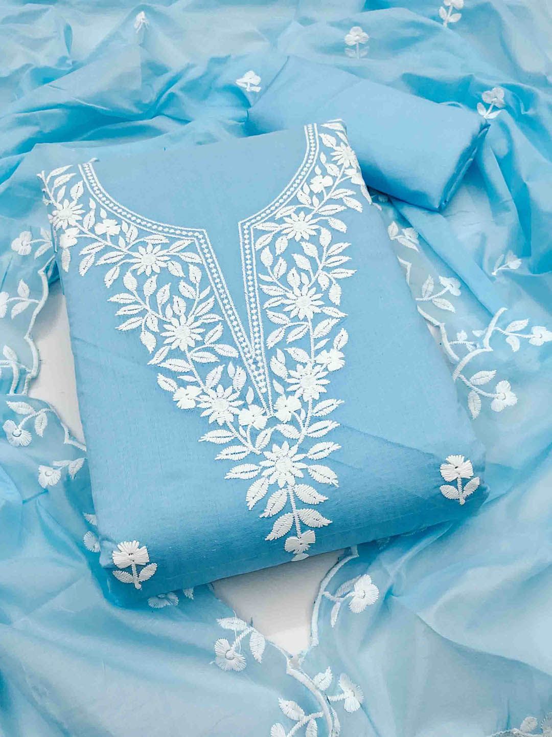 KALINI Floral Embroidered Thread Work Chanderi Cotton Unstitched Dress Material-image-47