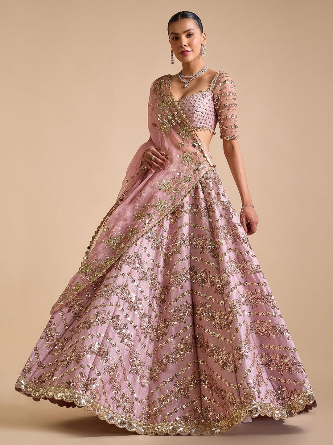 Trendmalls Embroidered Sequinned Semi-Stitched Lehenga & Unstitched Blouse With Dupatta-picture-43