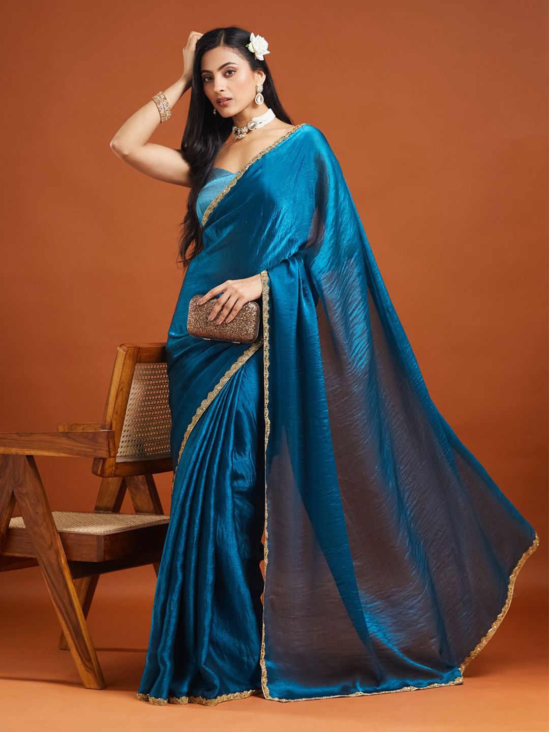 LOROFY Embellished Beads and Stones Pure Chiffon Saree-picture-24