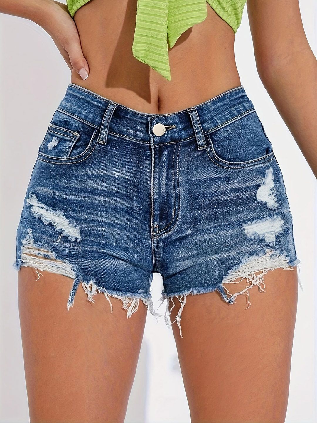 AVANOVA Women Washed High-Rise Ripped Denim Shorts-picture-30