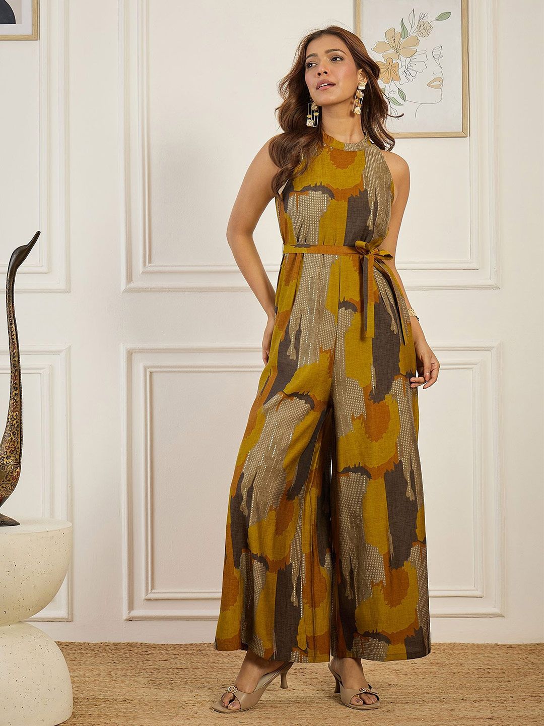 Anouk Women Abstract Printed Halter Neck Basic Jumpsuit