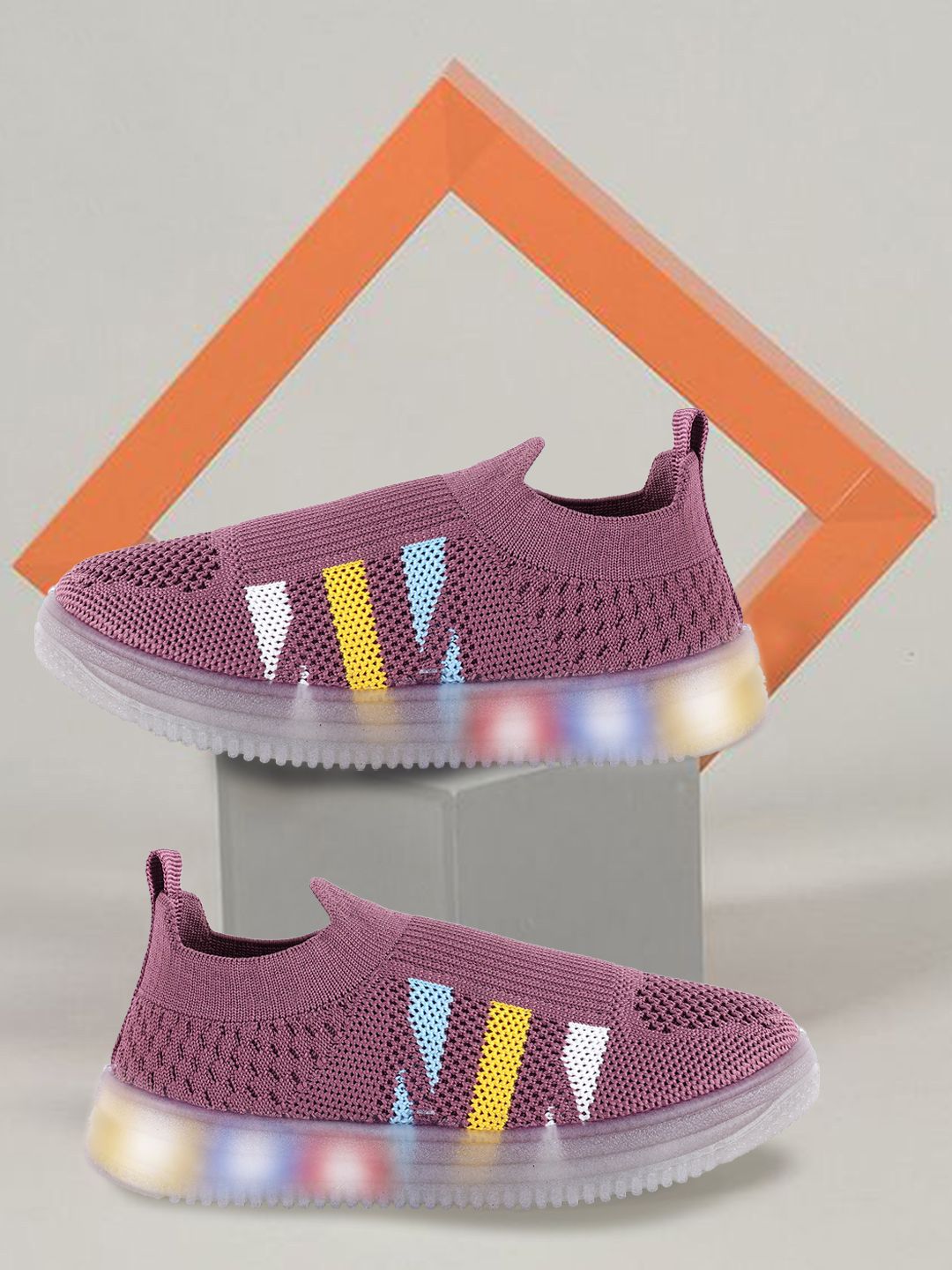 PASSION PETALS Girls Textured LED Round Toe Lightweight Slip On Sneakers-picture-36