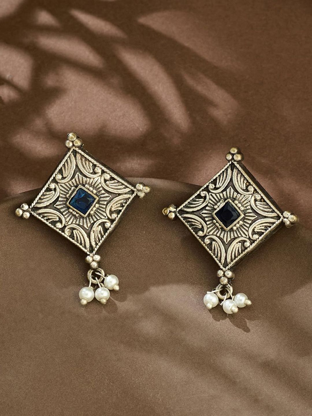 Fabindia Women Brass Diamond Shaped Studs Earrings-picture-26