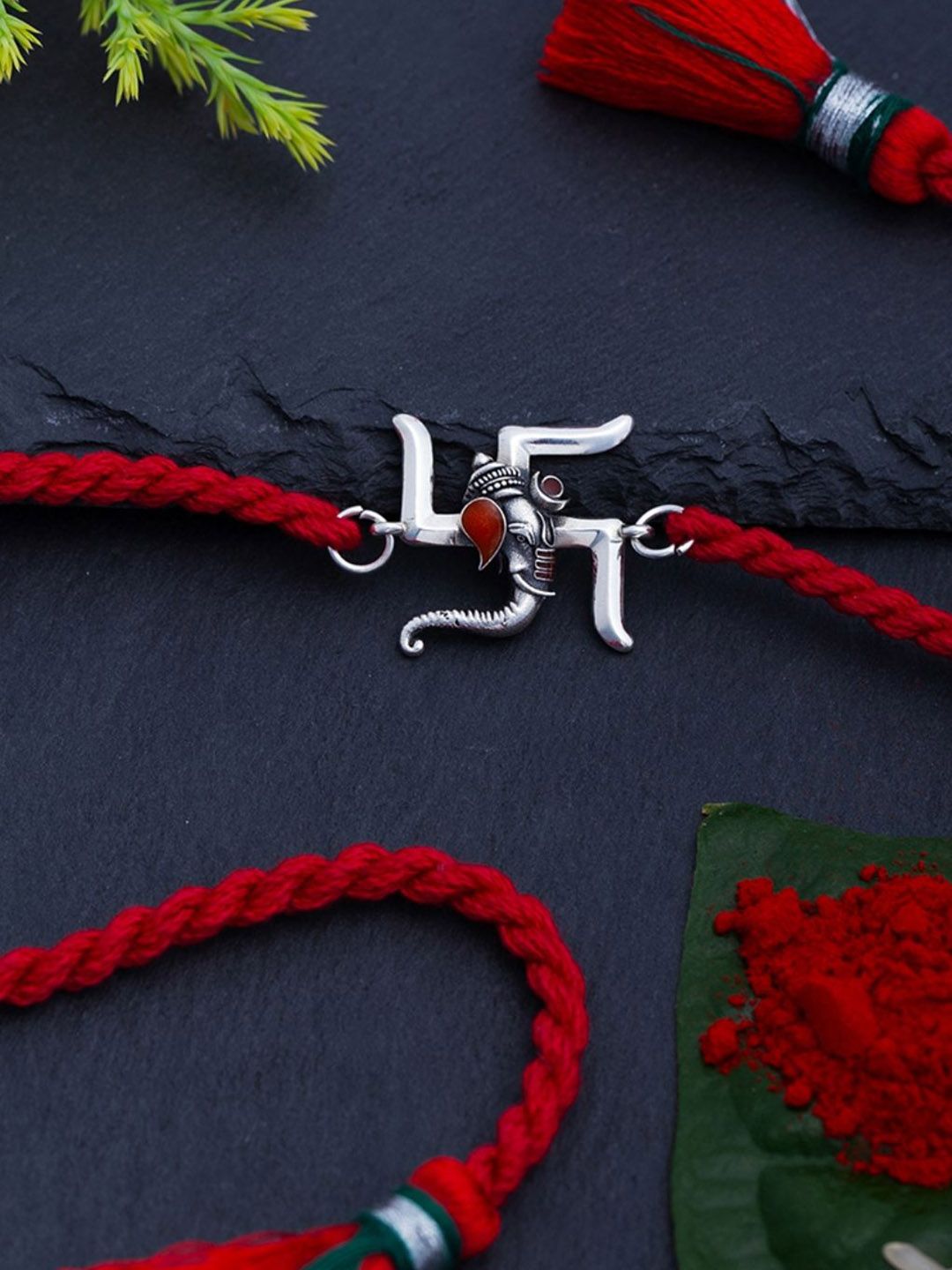 Meenakari Heritage Jewellery Swastik Ganesha Thread Rakhi-picture-17