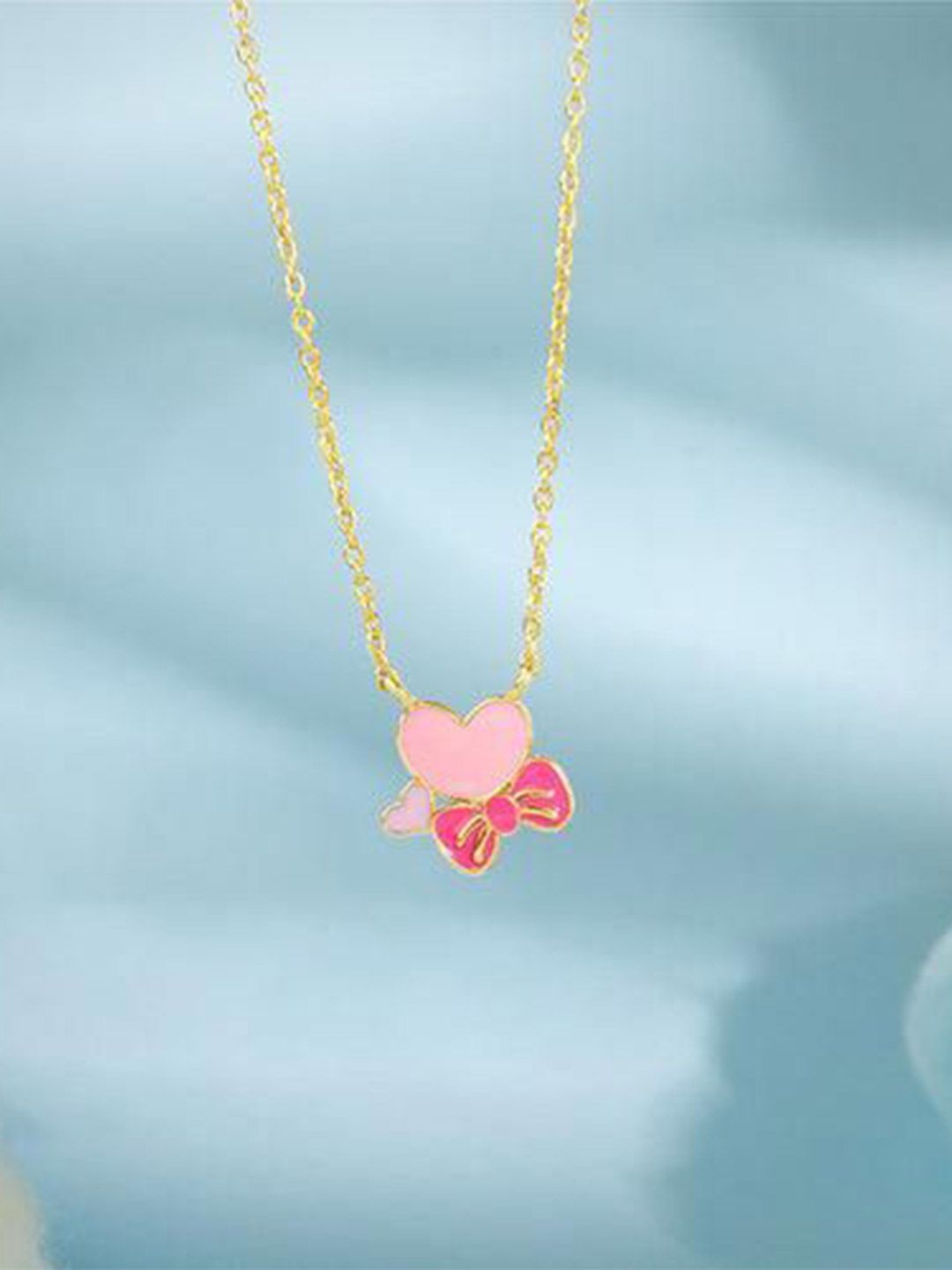 GIVA Girls 925 Silver Gold-Plated Tiny Heart Bow Chain-picture-12