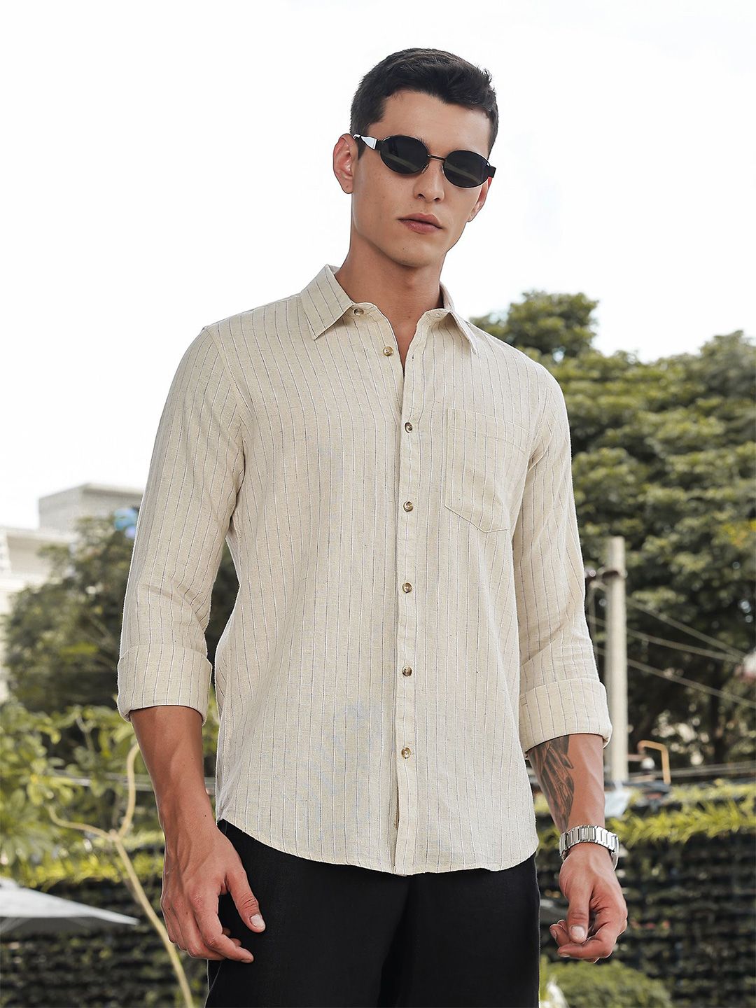 Thomas Scott Classic Slim Fit Striped Spread Collar Pure Cotton Casual Shirt-picture-41