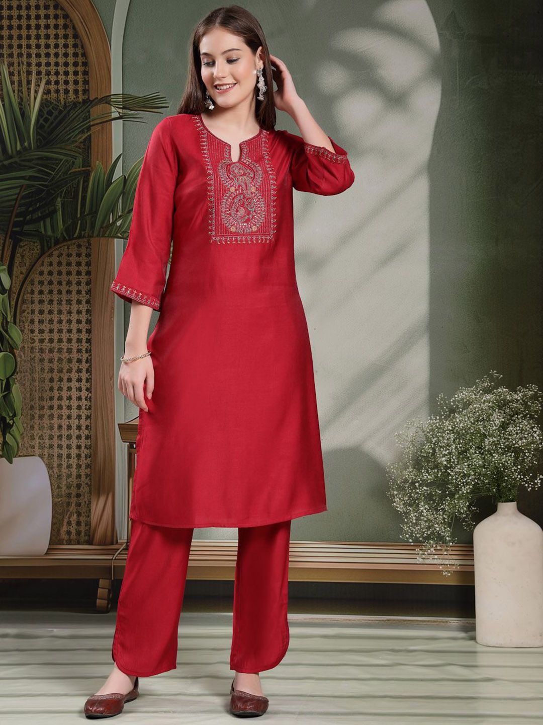 Nayam By Lakshita Ethnic Motifs Embroidered Sequinned Kurta With Trousers