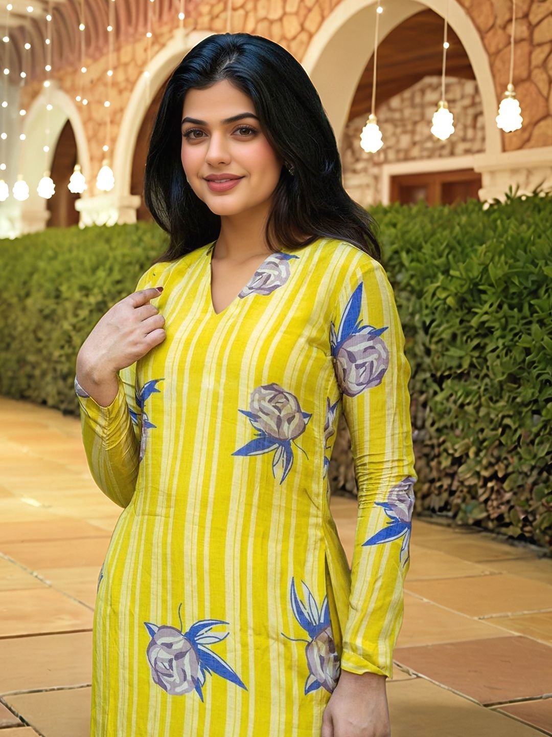 Aaghnya Floral Printed V-Neck Kurta With Palazzo