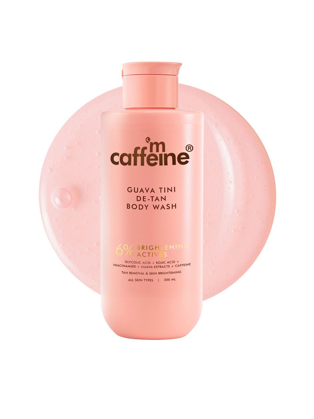 MCaffeine 6% Brightening Actives De-Tan Body Wash- 1% Glycolic Acid & Glutathione - 300ml