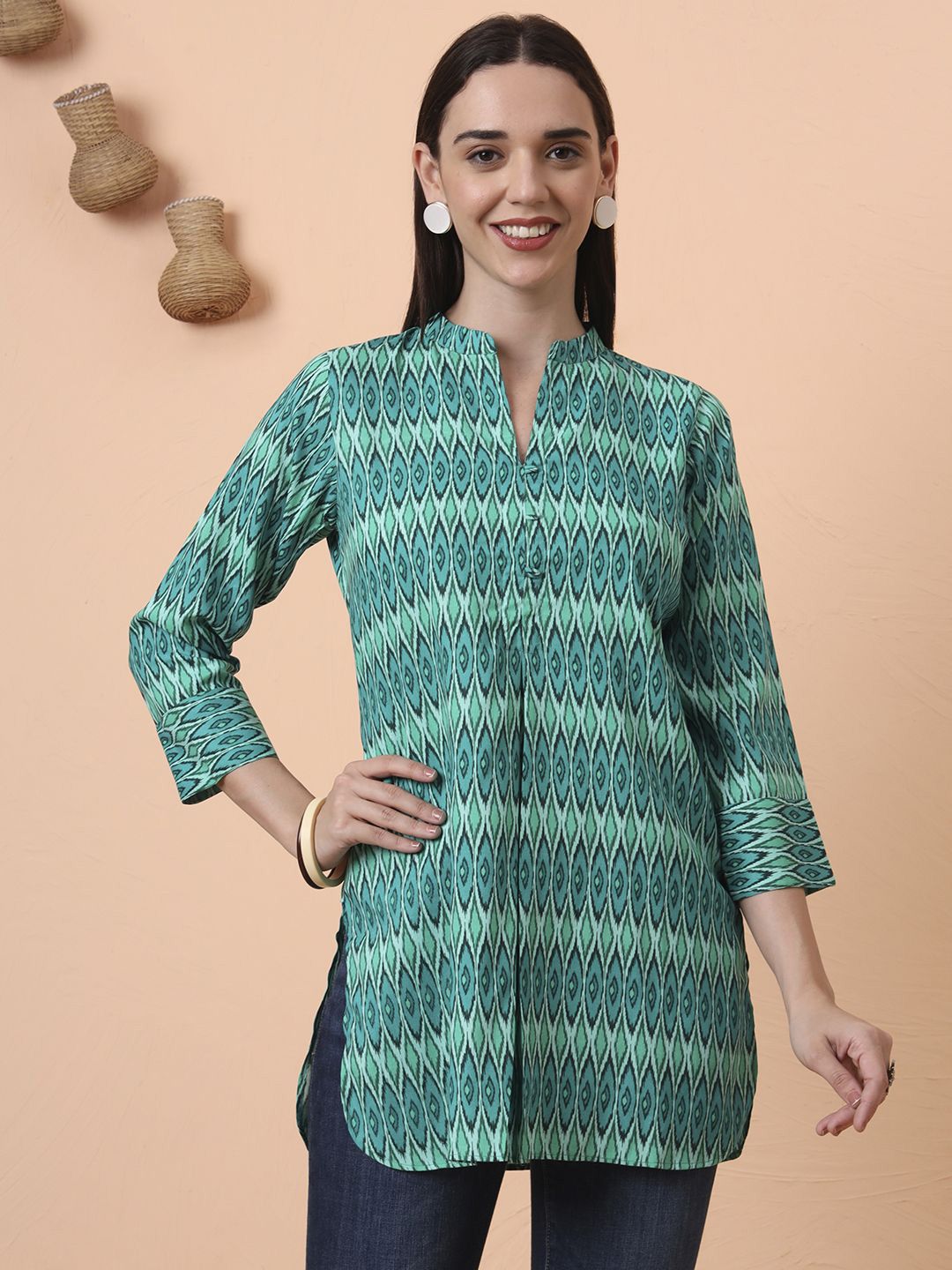 Tissu Printed V-Neck Pure Cotton Kurti-picture-12