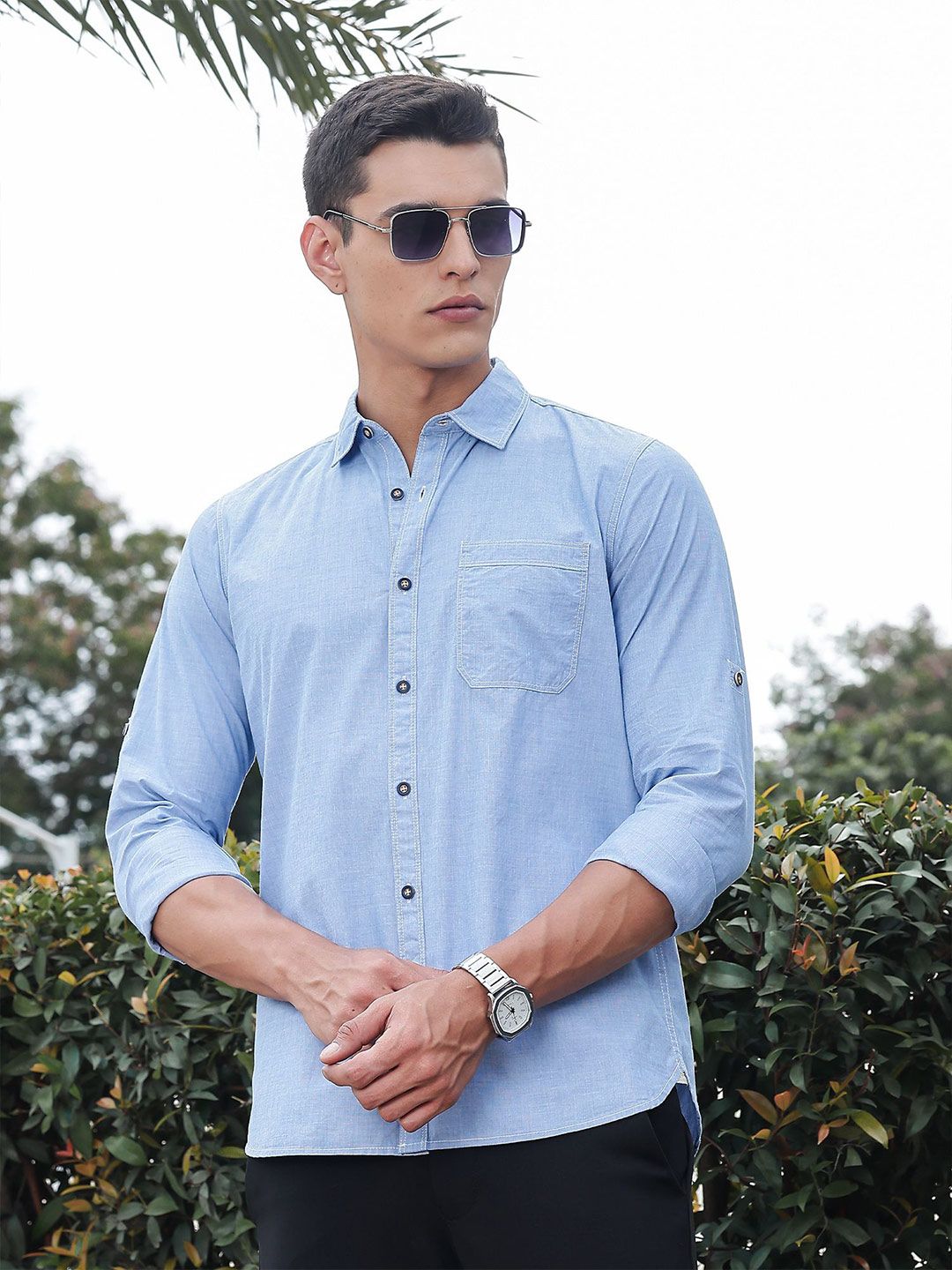 Thomas Scott Classic Slim Fit Spread Collar Roll-Up Sleeves Pure Cotton Casual Shirt-picture-38