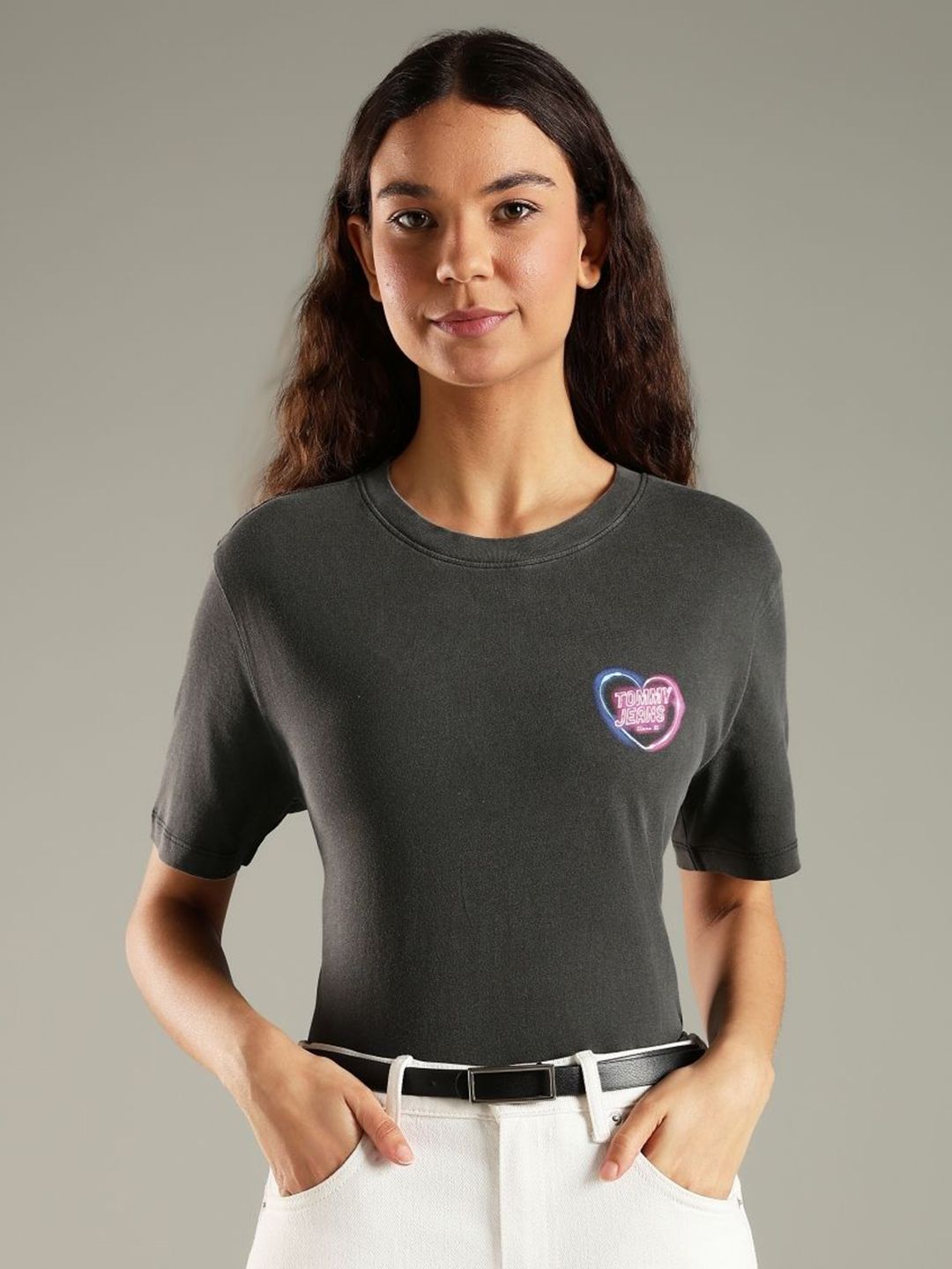 Tommy Hilfiger Women Brand Logo Printed Round Neck Cotton Relaxed Fit T-shirt-picture-31