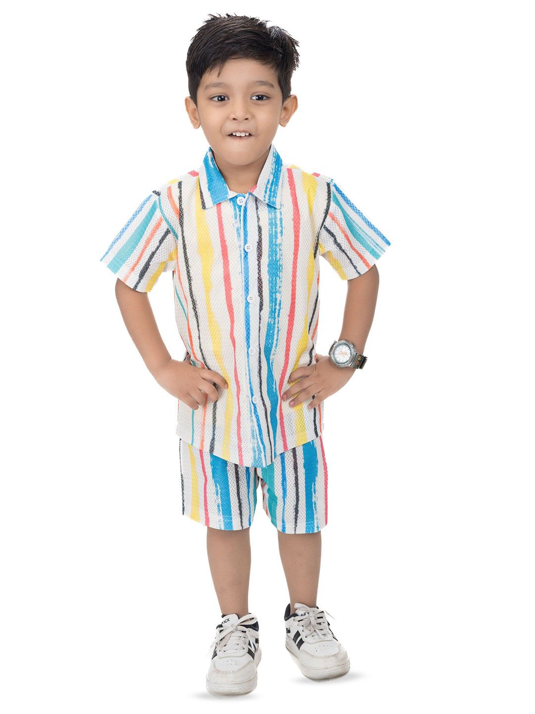 NEW GEN Boys Striped T-shirt and Shirt with Shorts-picture-34