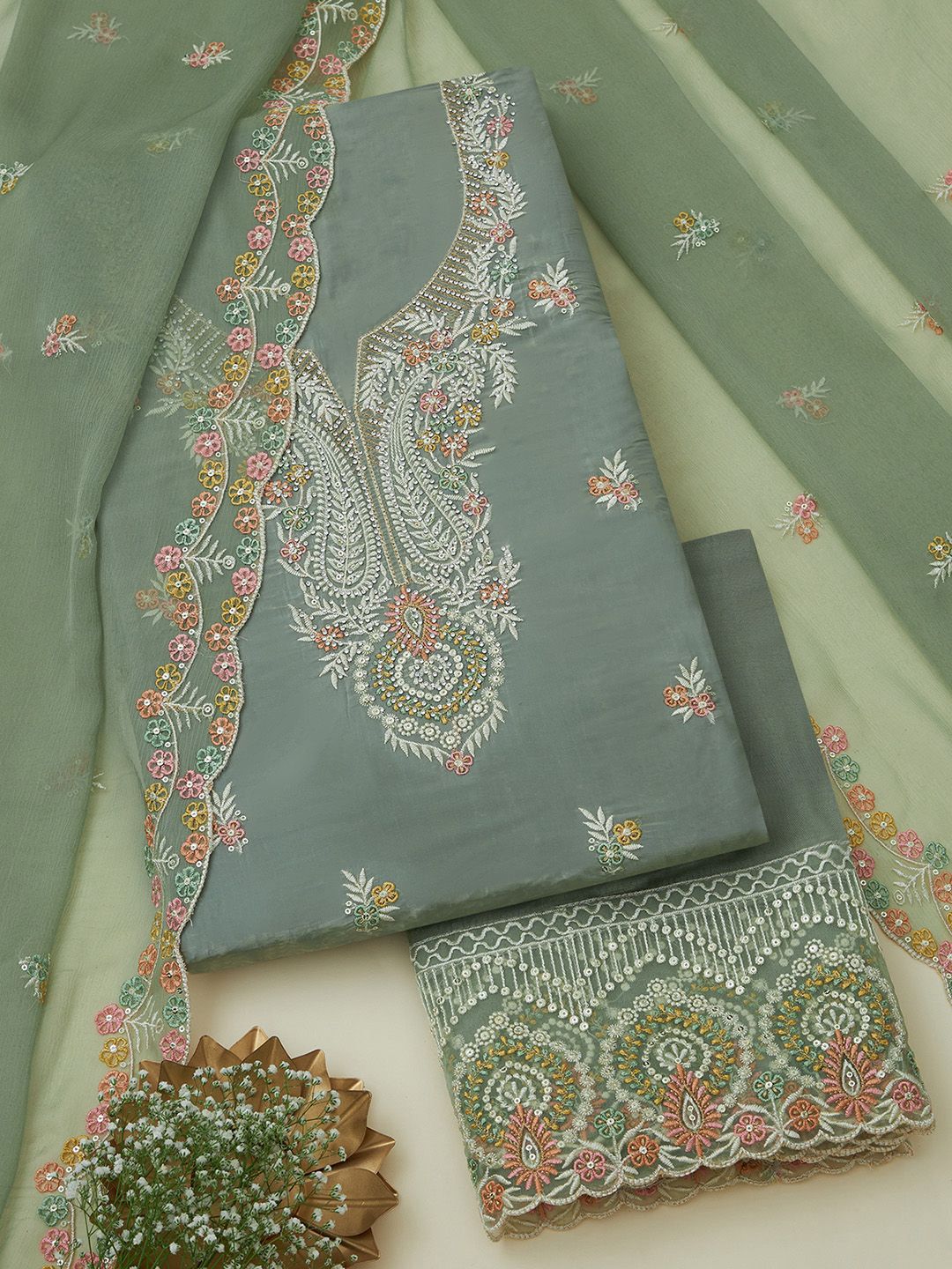 Soch Floral Embroidered Beads and Stones Unstitched Dress Material