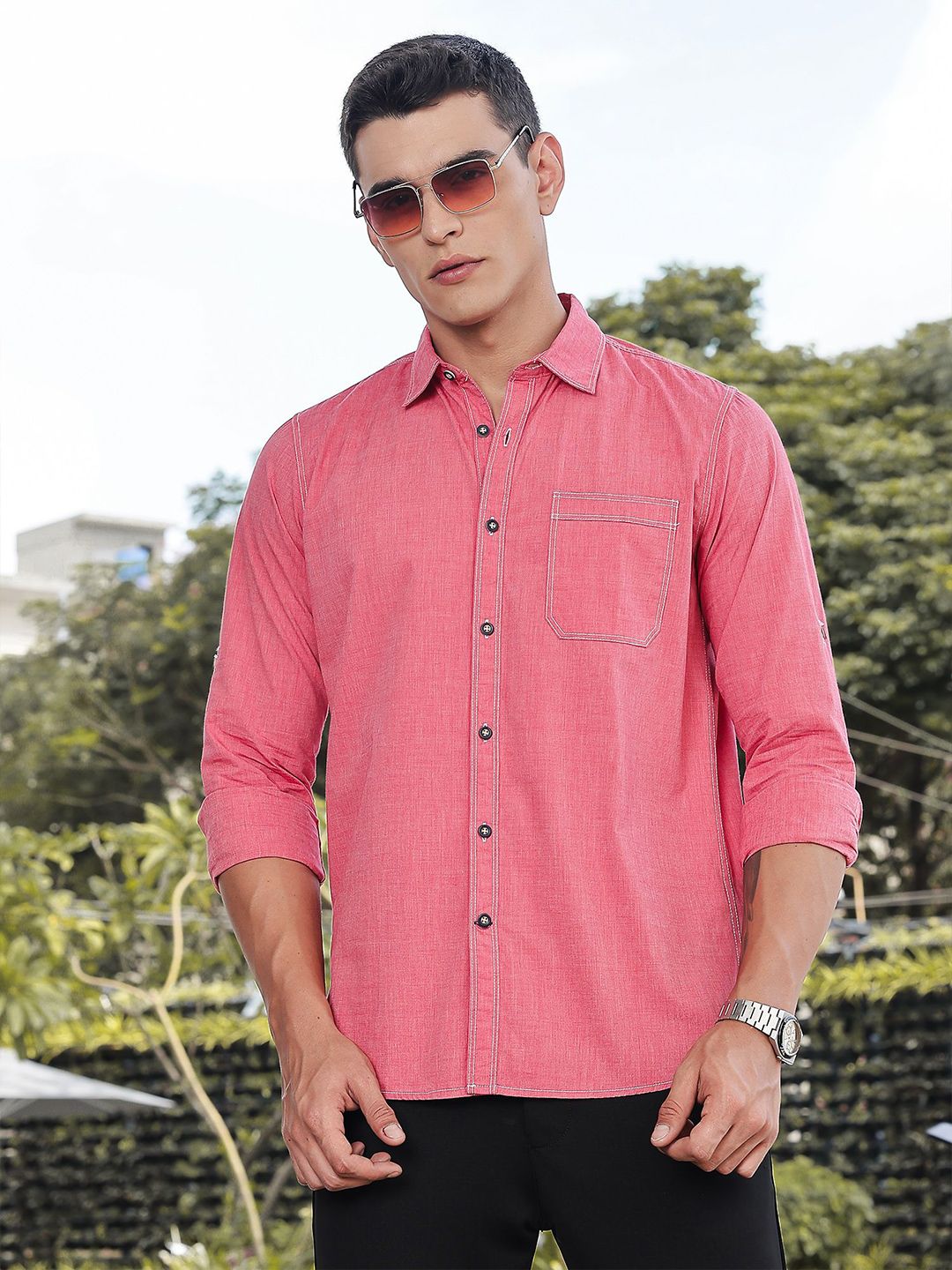 Thomas Scott Classic Slim Fit Spread Collar Roll-Up Sleeves Pure Cotton Casual Shirt-picture-18