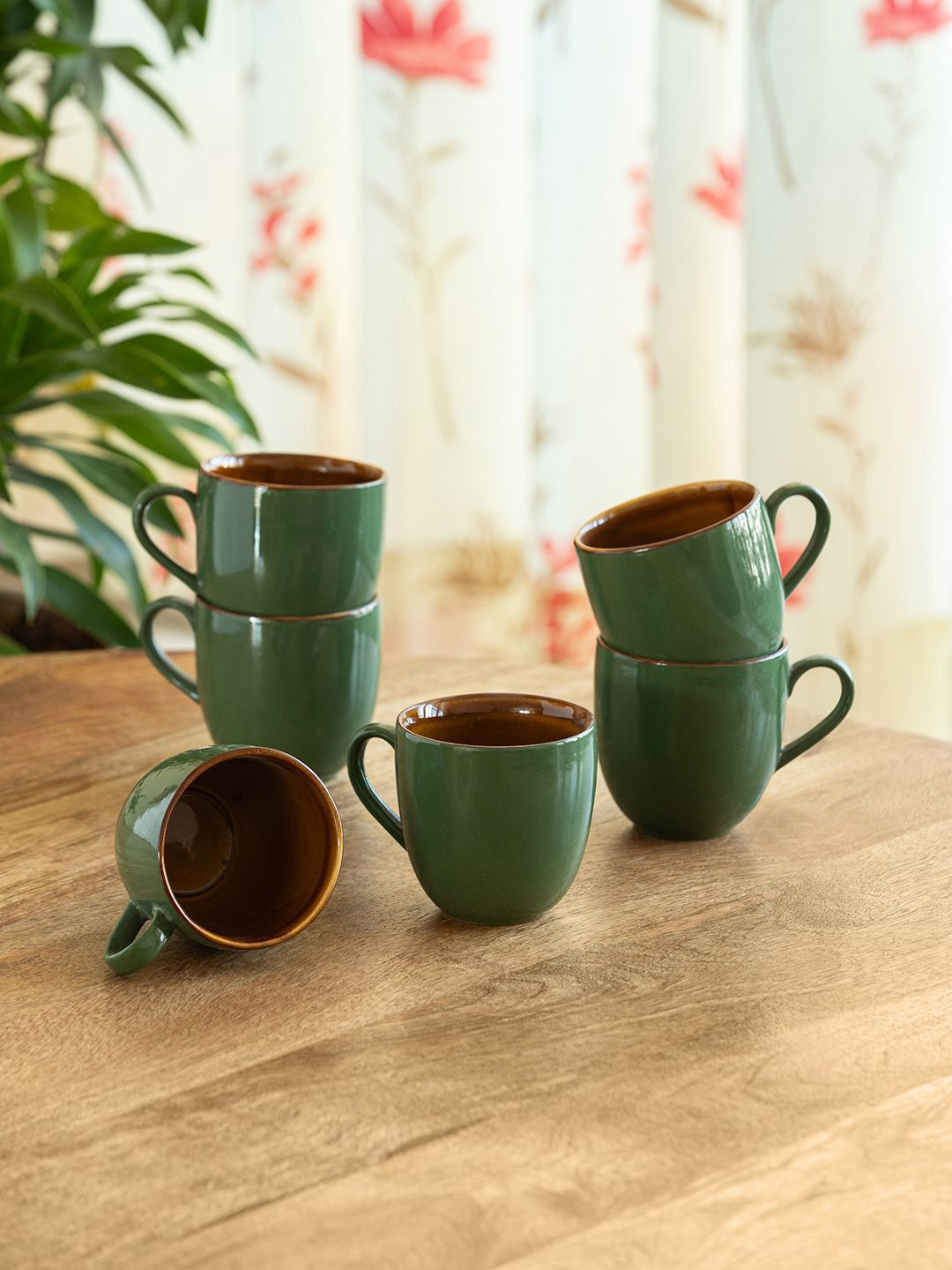 ExclusiveLane Green 6 Pieces Ceramic Glossy Cups 190ml-image-30