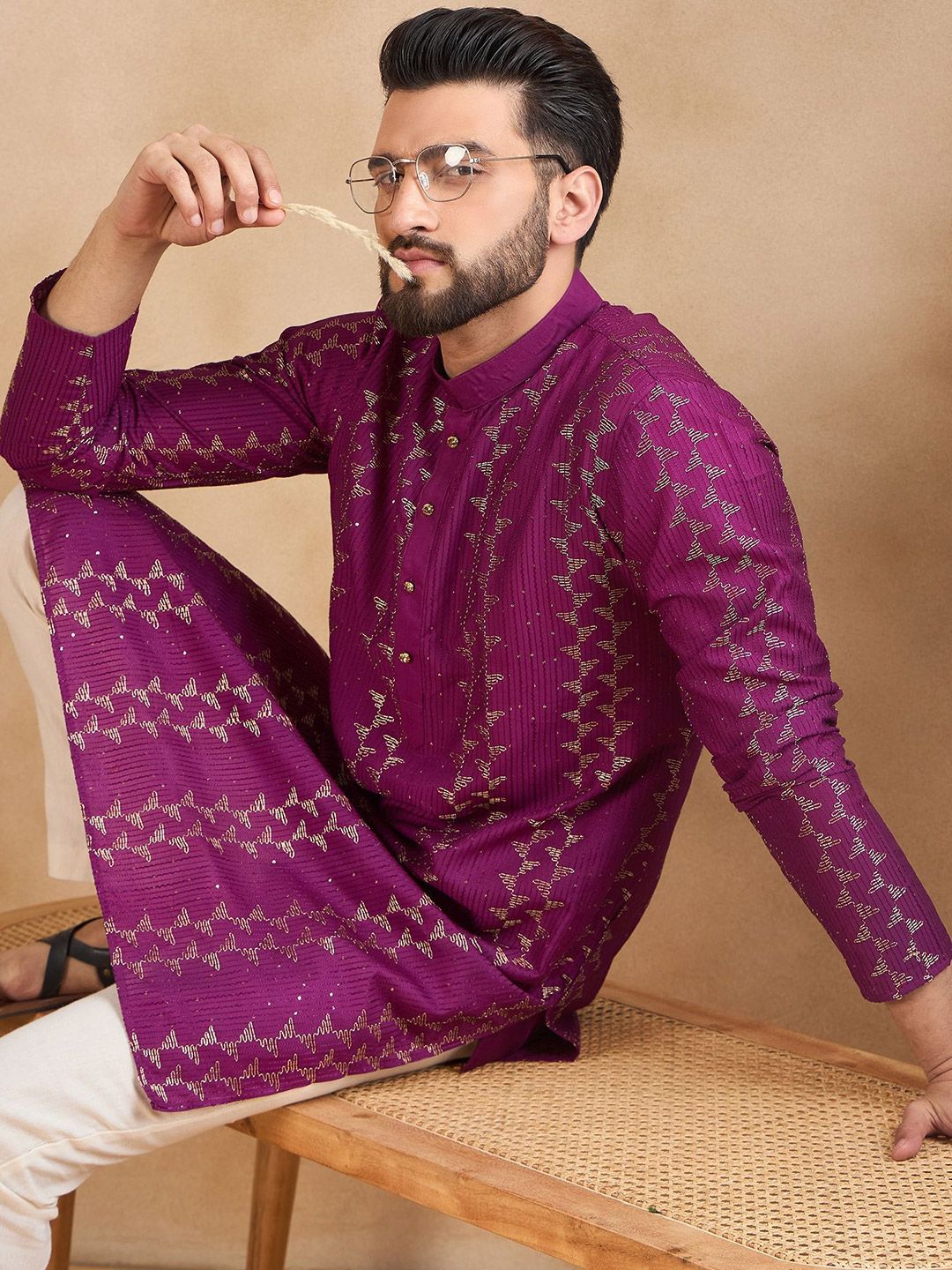 SWAGG INDIA Men Geometric Printed Festive Straight Kurta-picture-26