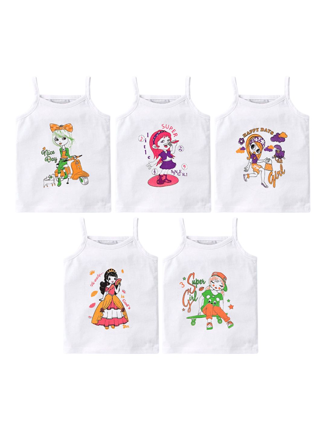 HAP Infant Girls Pack Of 5 Printed Cotton Camisoles